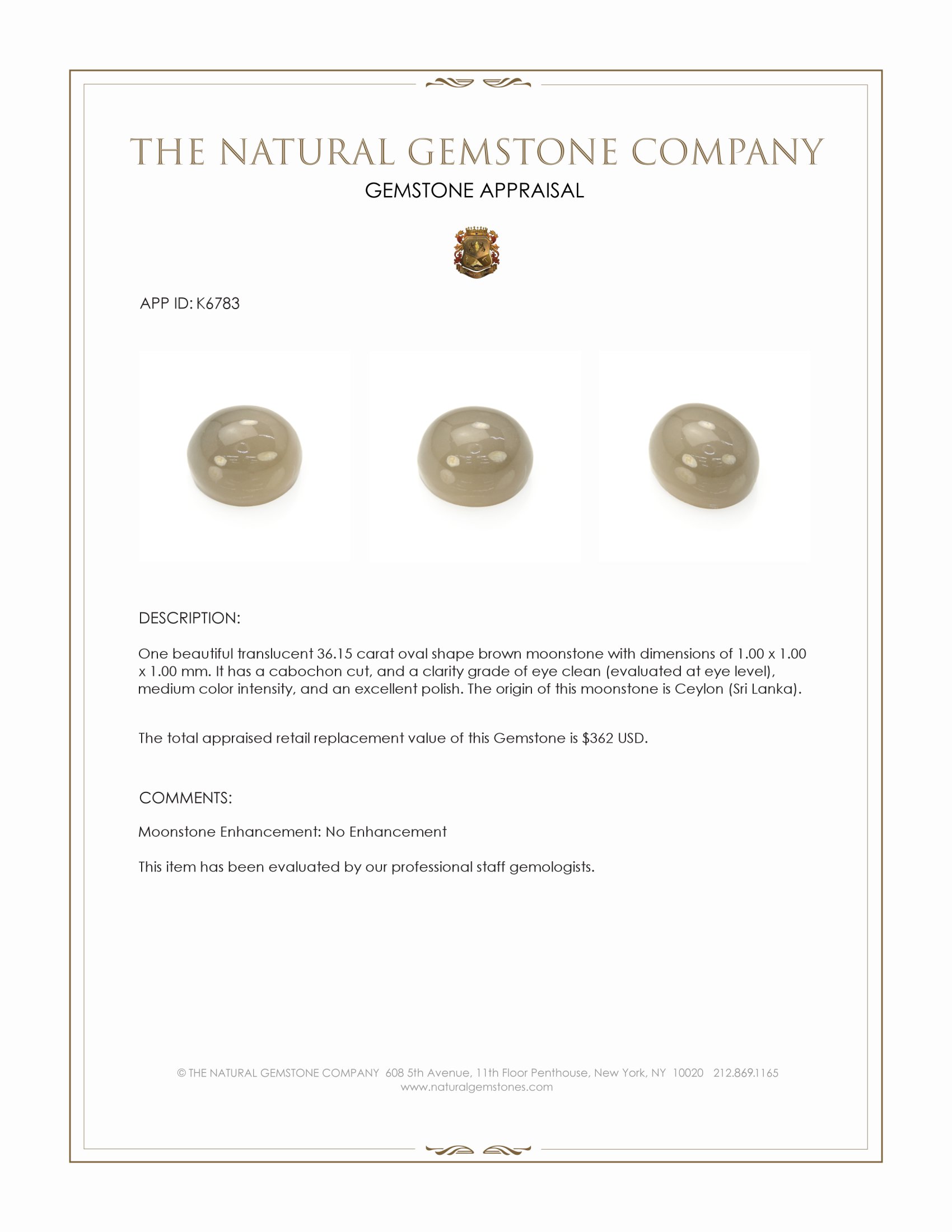 36.15 Ct. Cabochon Moonstone from Ceylon (Sri Lanka)