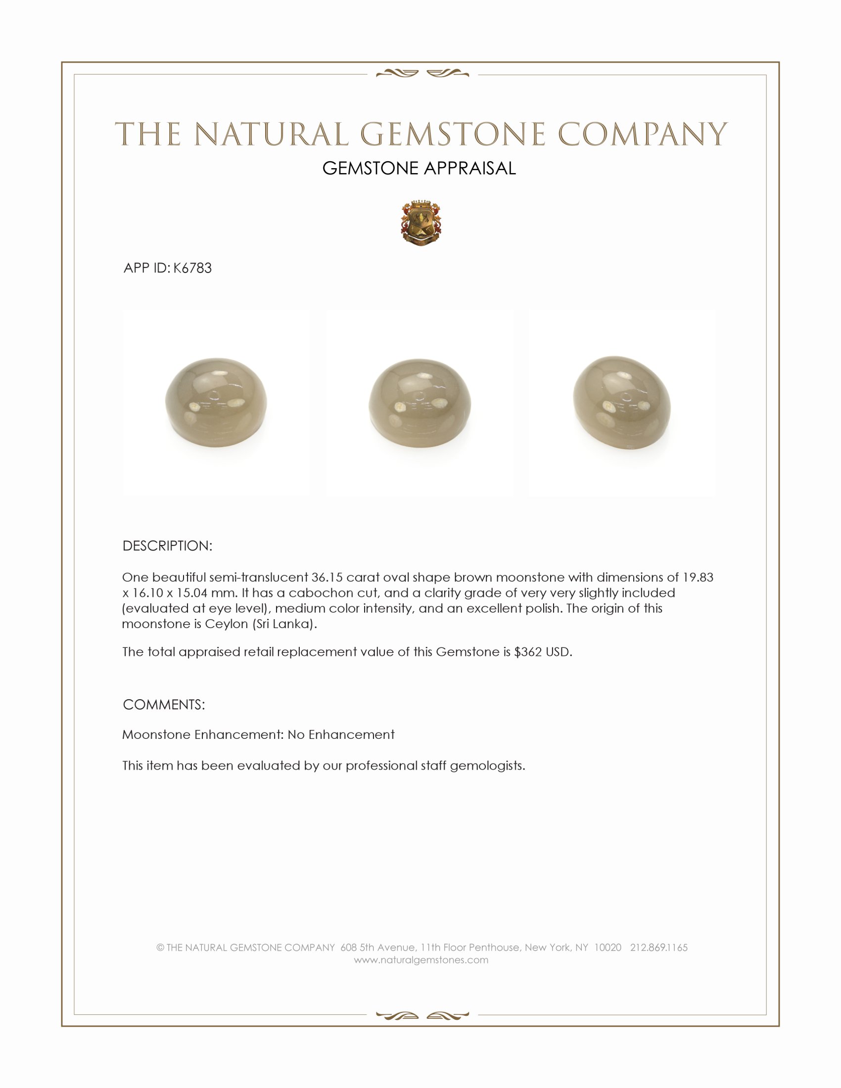 36.15 Ct. Cabochon Moonstone from Ceylon (Sri Lanka)