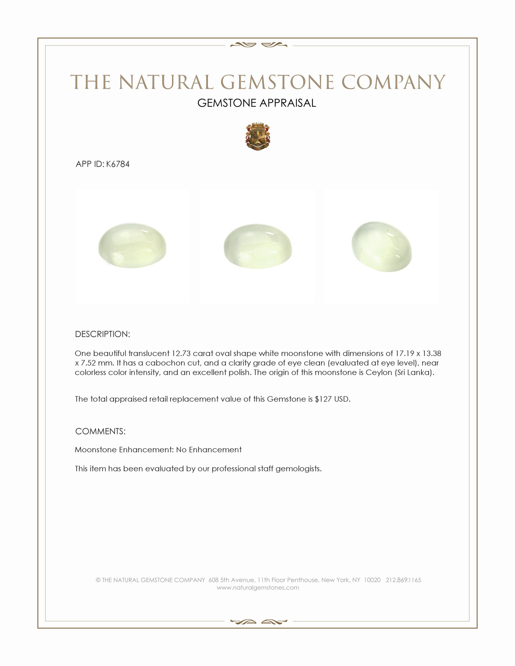 12.73 Ct. Cabochon Moonstone from Ceylon (Sri Lanka)