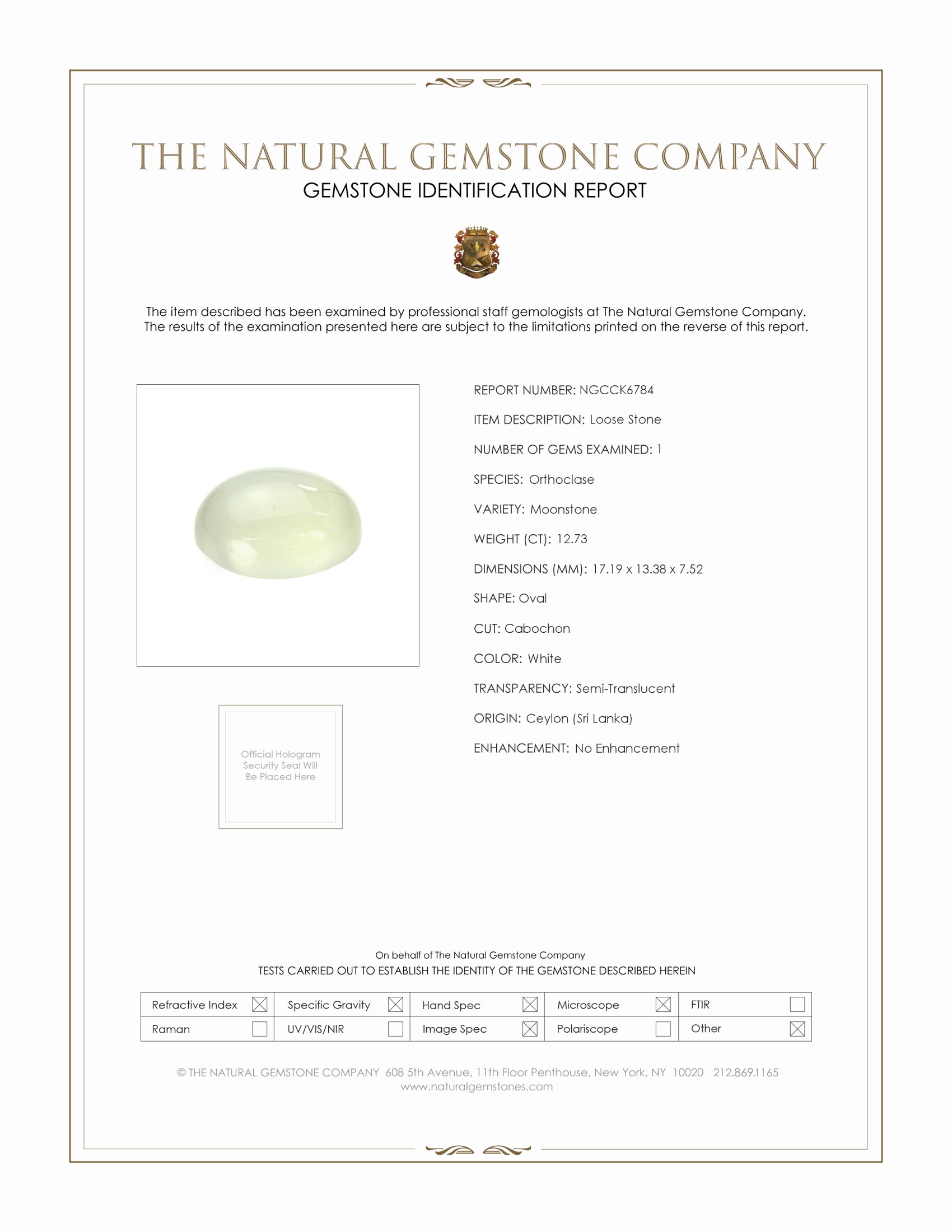 12.73 Ct. White Cabochon Moonstone from Ceylon (Sri Lanka)