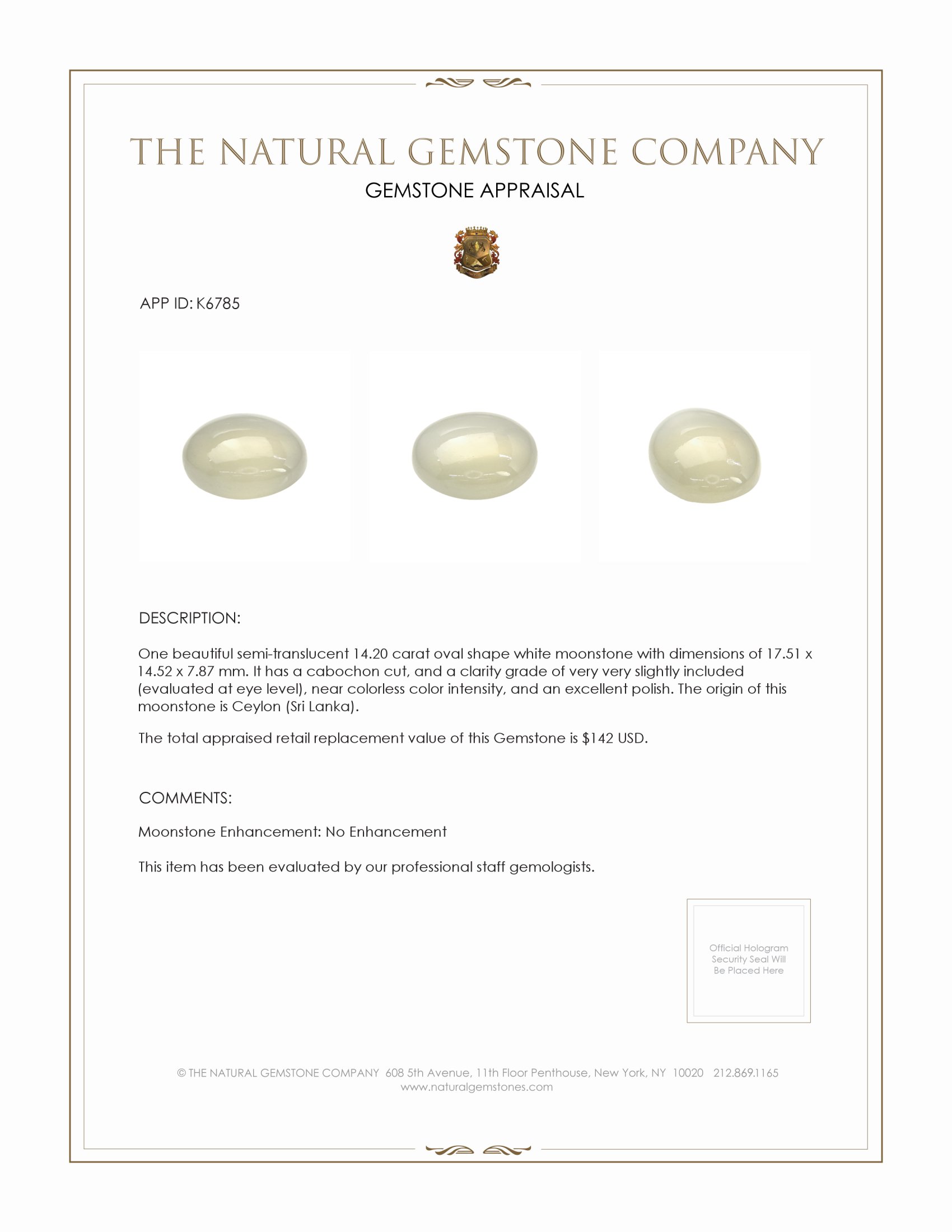 14.20 Ct. Grey Cabochon Moonstone from Ceylon (Sri Lanka)