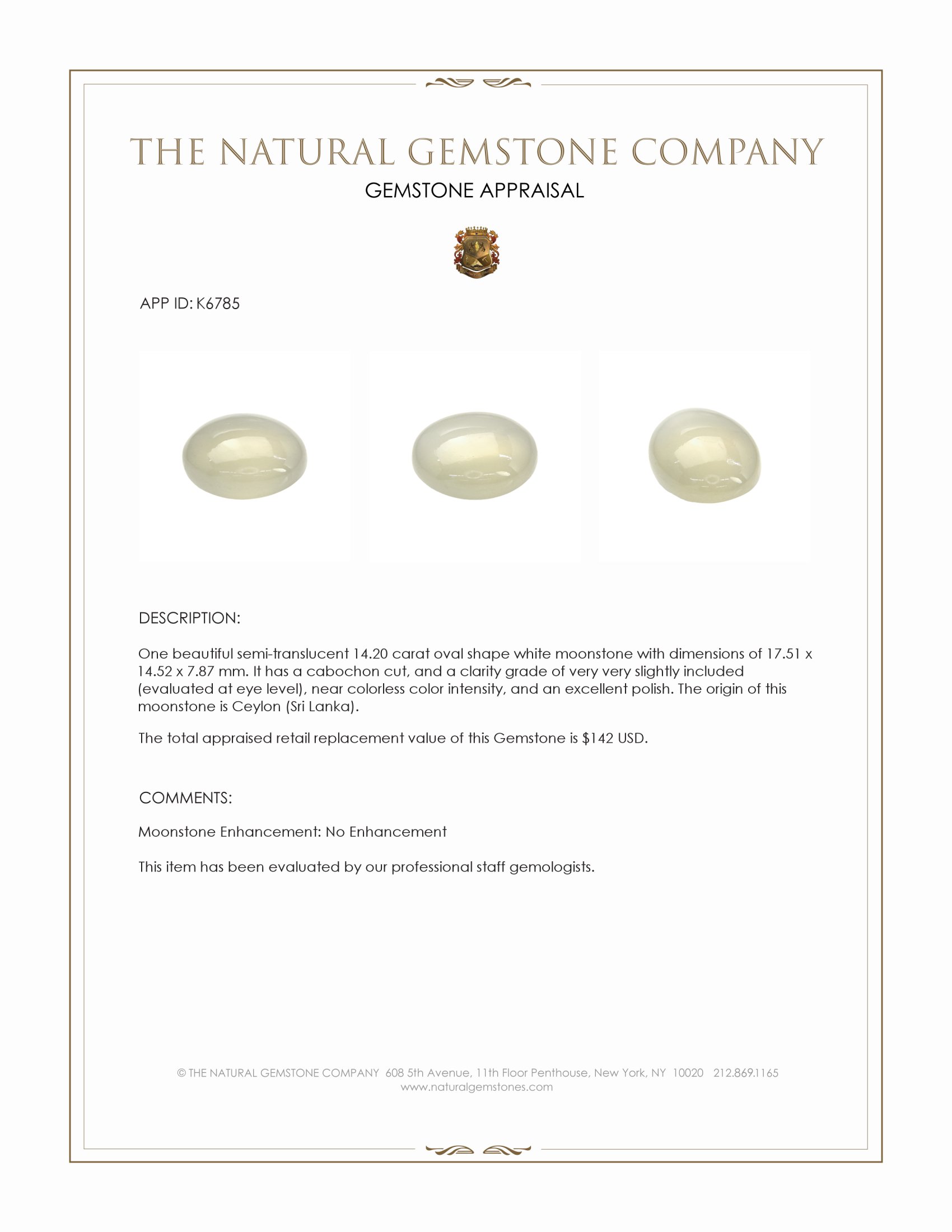 14.20 Ct. Cabochon Moonstone from Ceylon (Sri Lanka)