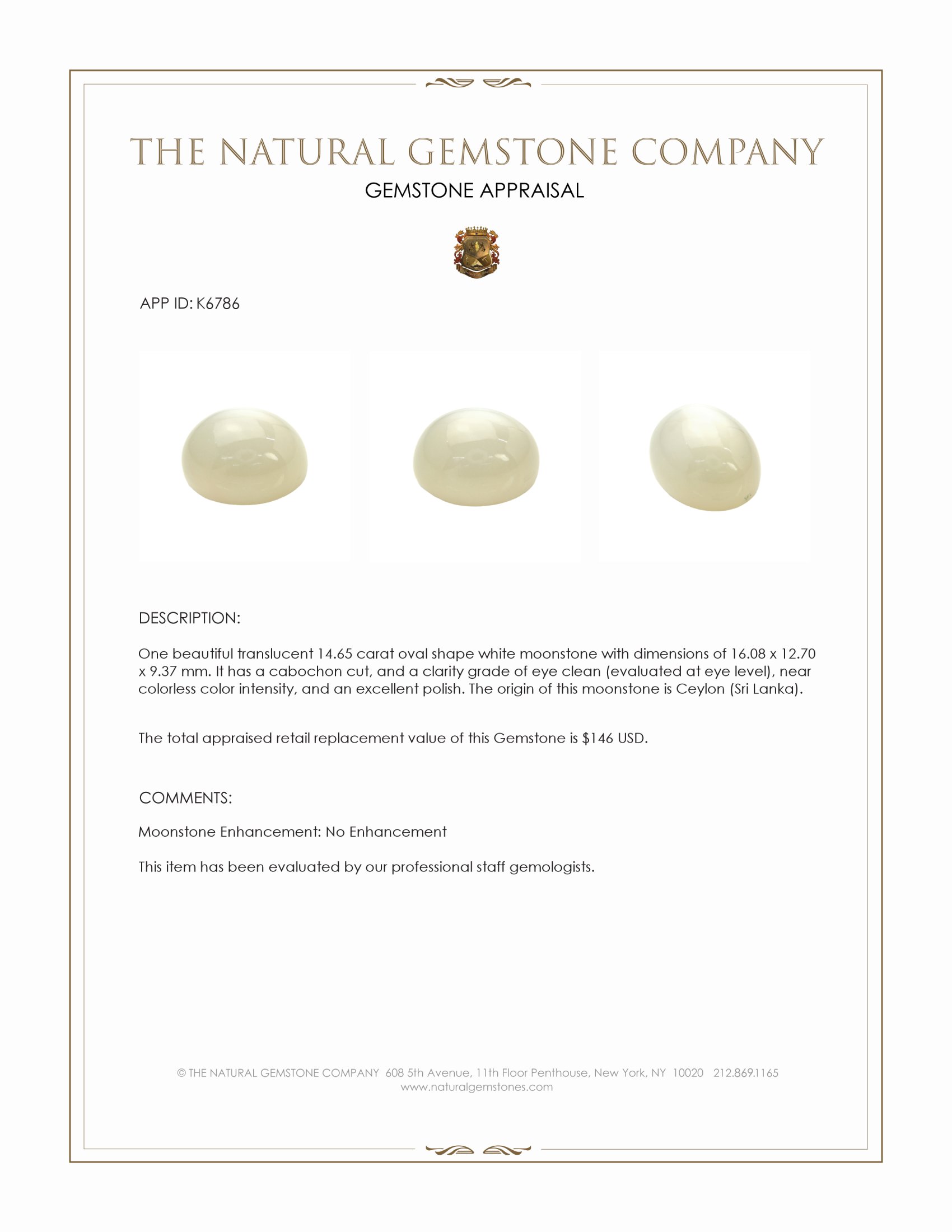 14.65 Ct. Cabochon Moonstone from Ceylon (Sri Lanka)