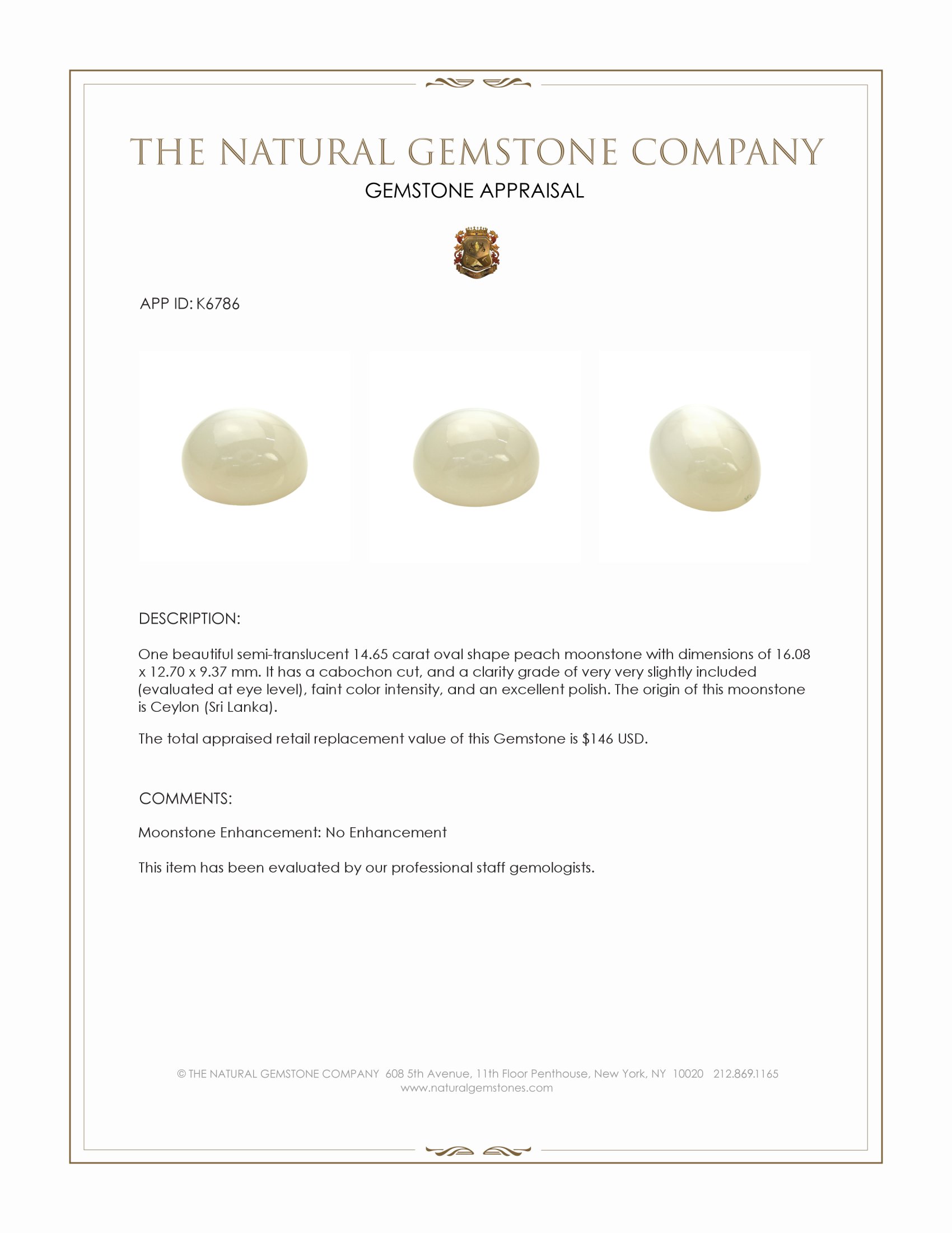 14.65 Ct. Cabochon Moonstone from Ceylon (Sri Lanka)