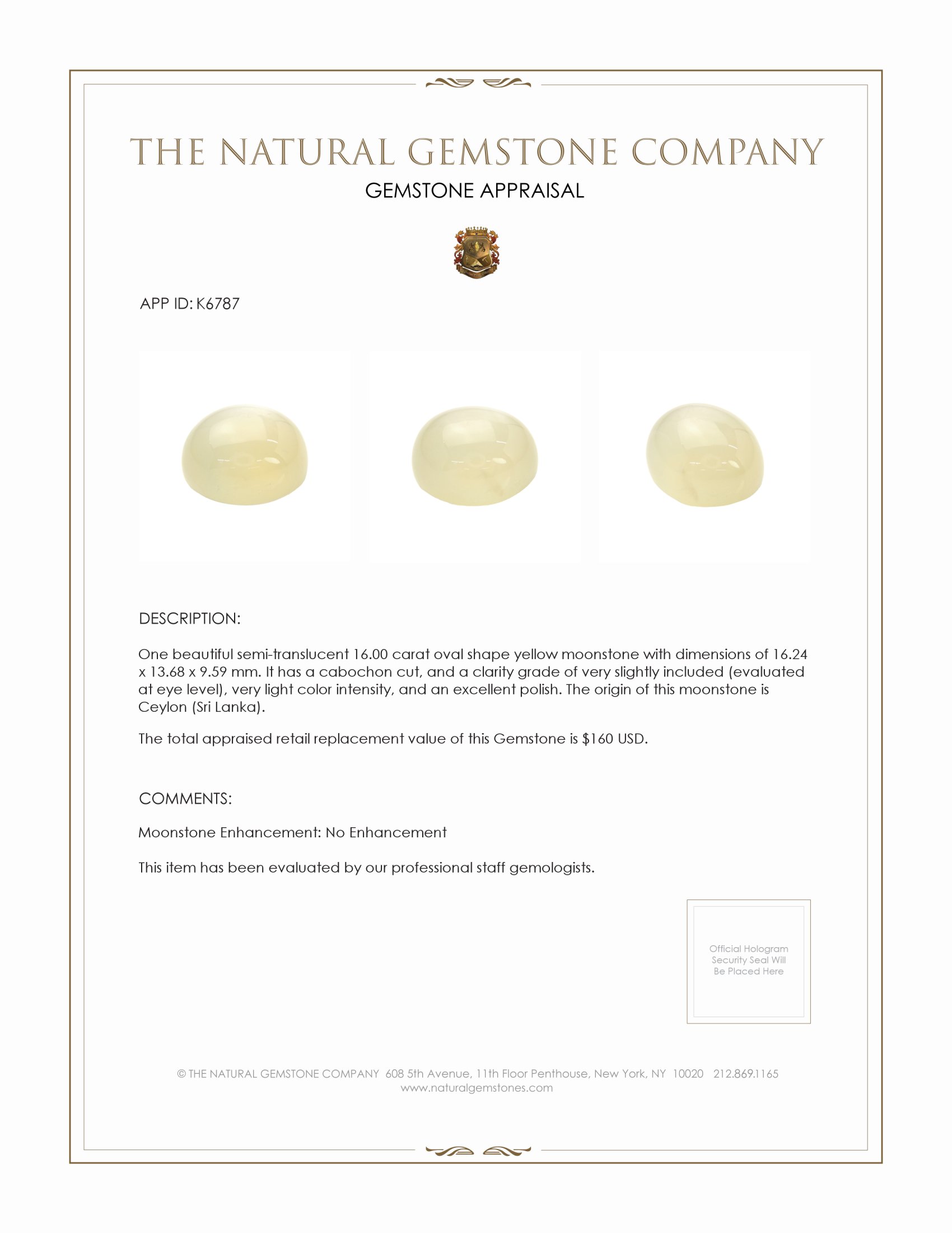 16.00 Ct. Cabochon Moonstone from Ceylon (Sri Lanka)