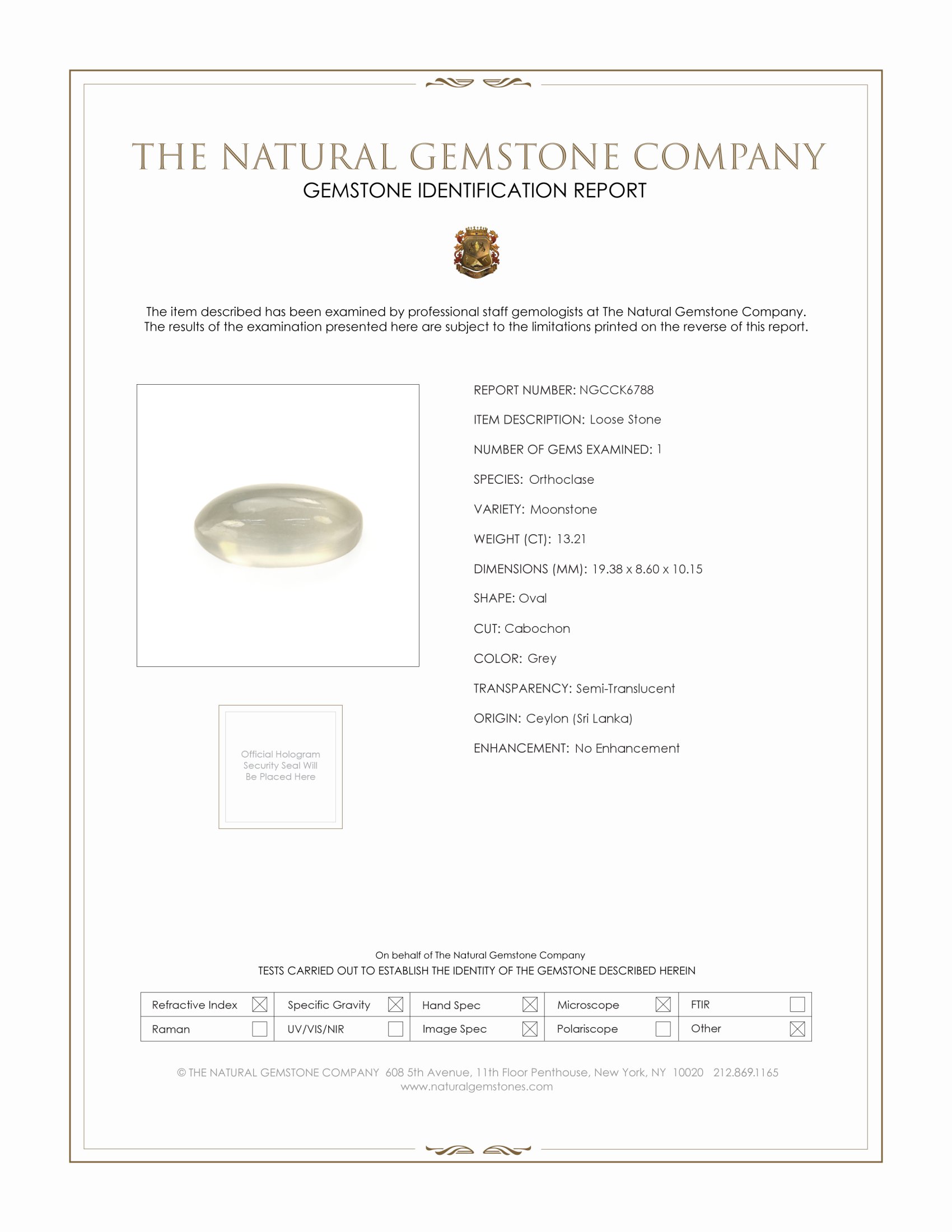 13.21 Ct. Grey Cabochon Moonstone from Ceylon (Sri Lanka)