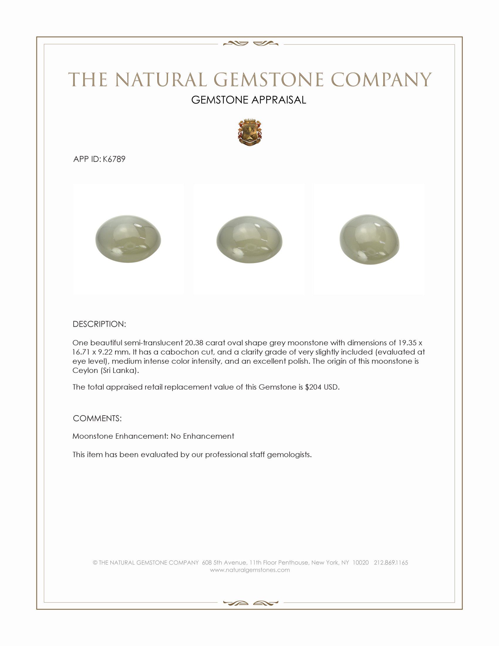 20.38 Ct. Cabochon Moonstone from Ceylon (Sri Lanka)