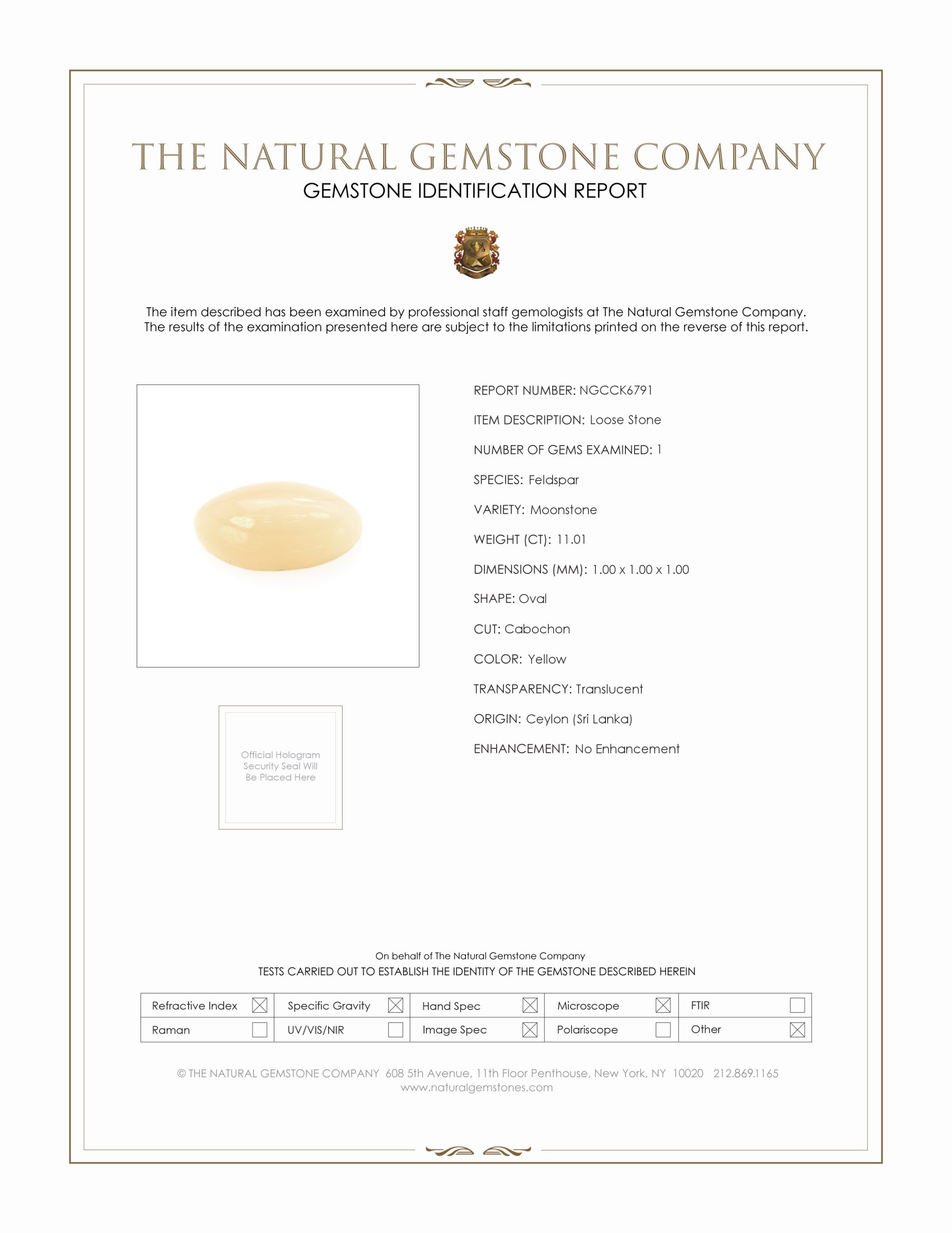 11.01 Ct. Cabochon Moonstone from Ceylon (Sri Lanka)