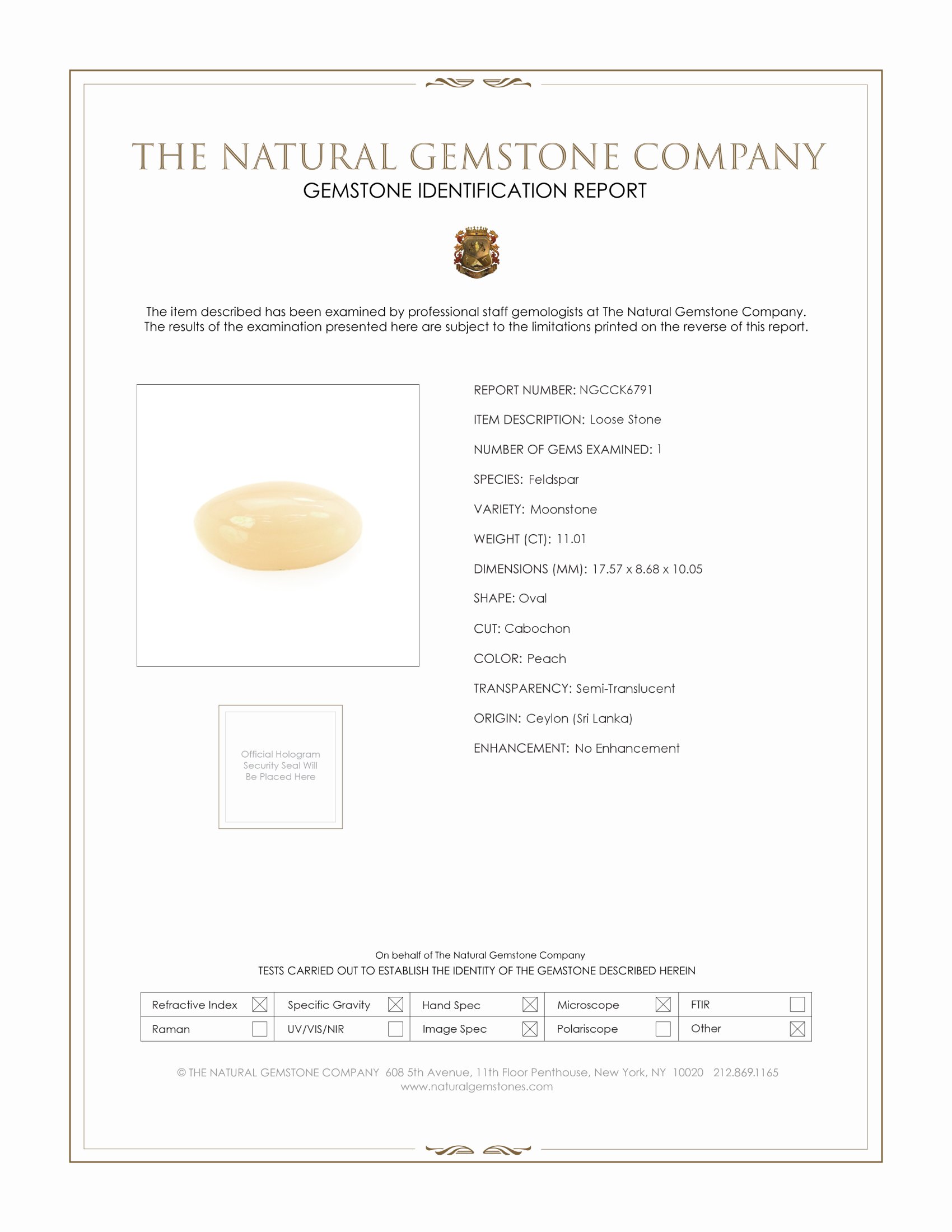 11.01 Ct. Cabochon Moonstone from Ceylon (Sri Lanka)