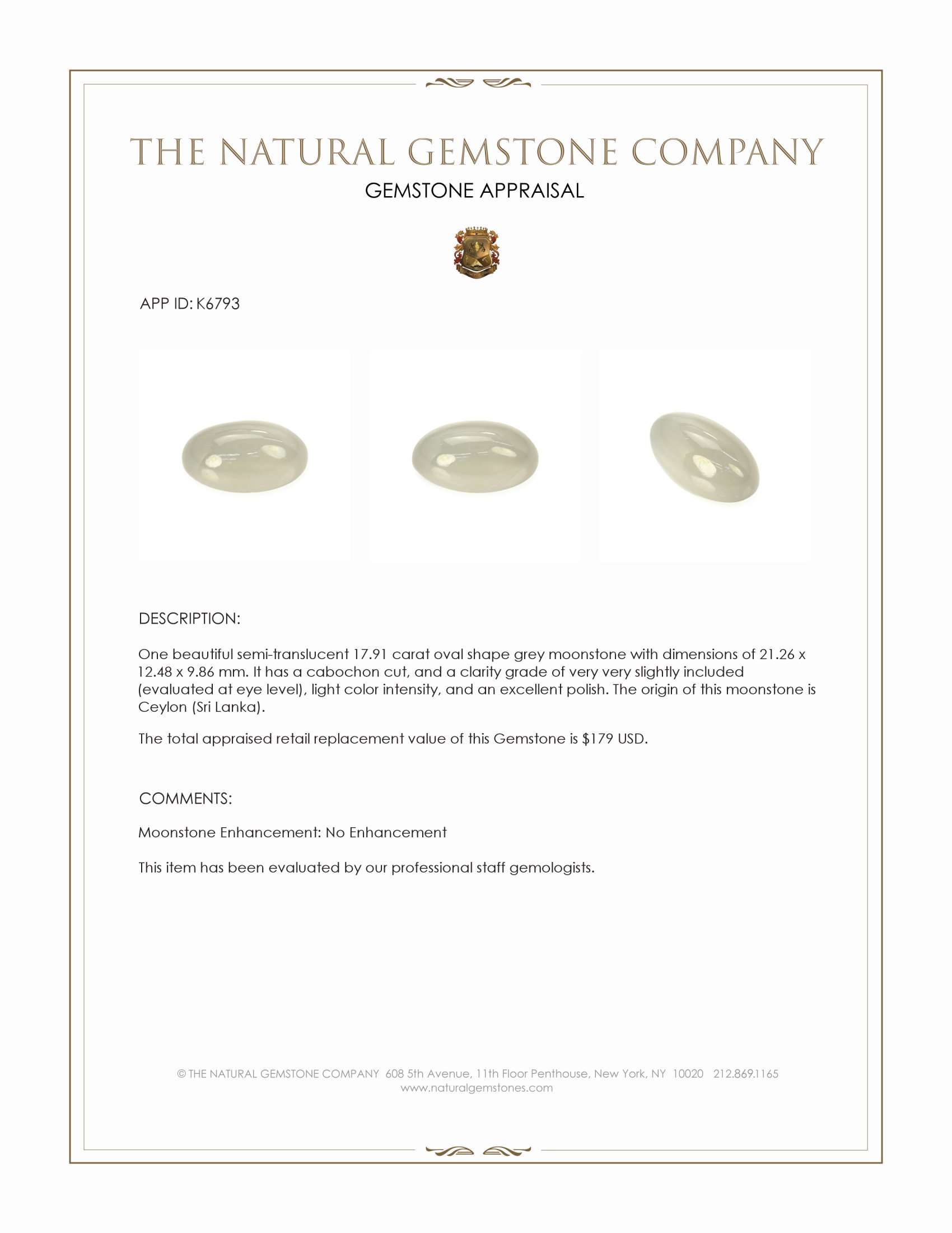 17.91 Ct. Cabochon Moonstone from Ceylon (Sri Lanka)