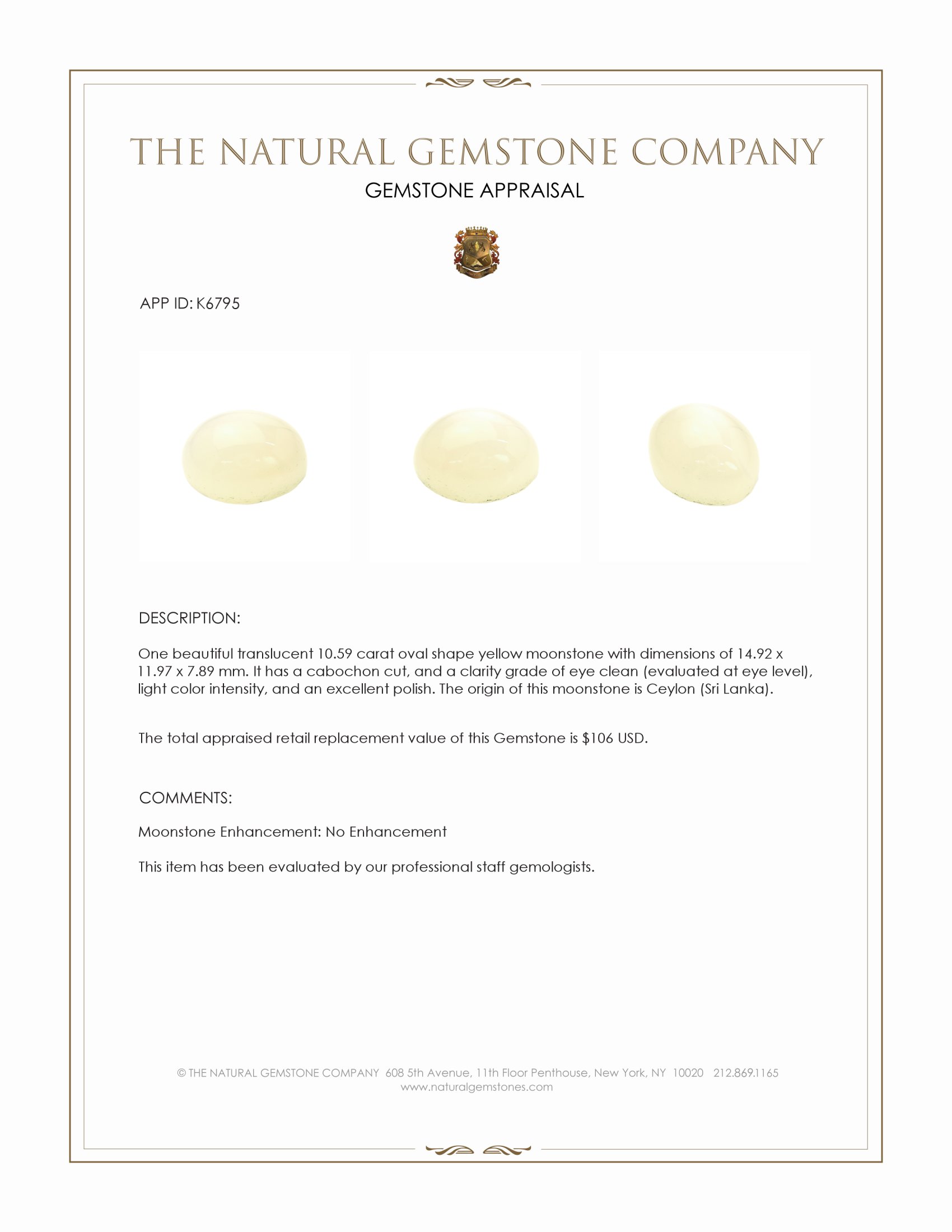 10.59 Ct. Cabochon Moonstone from Ceylon (Sri Lanka)