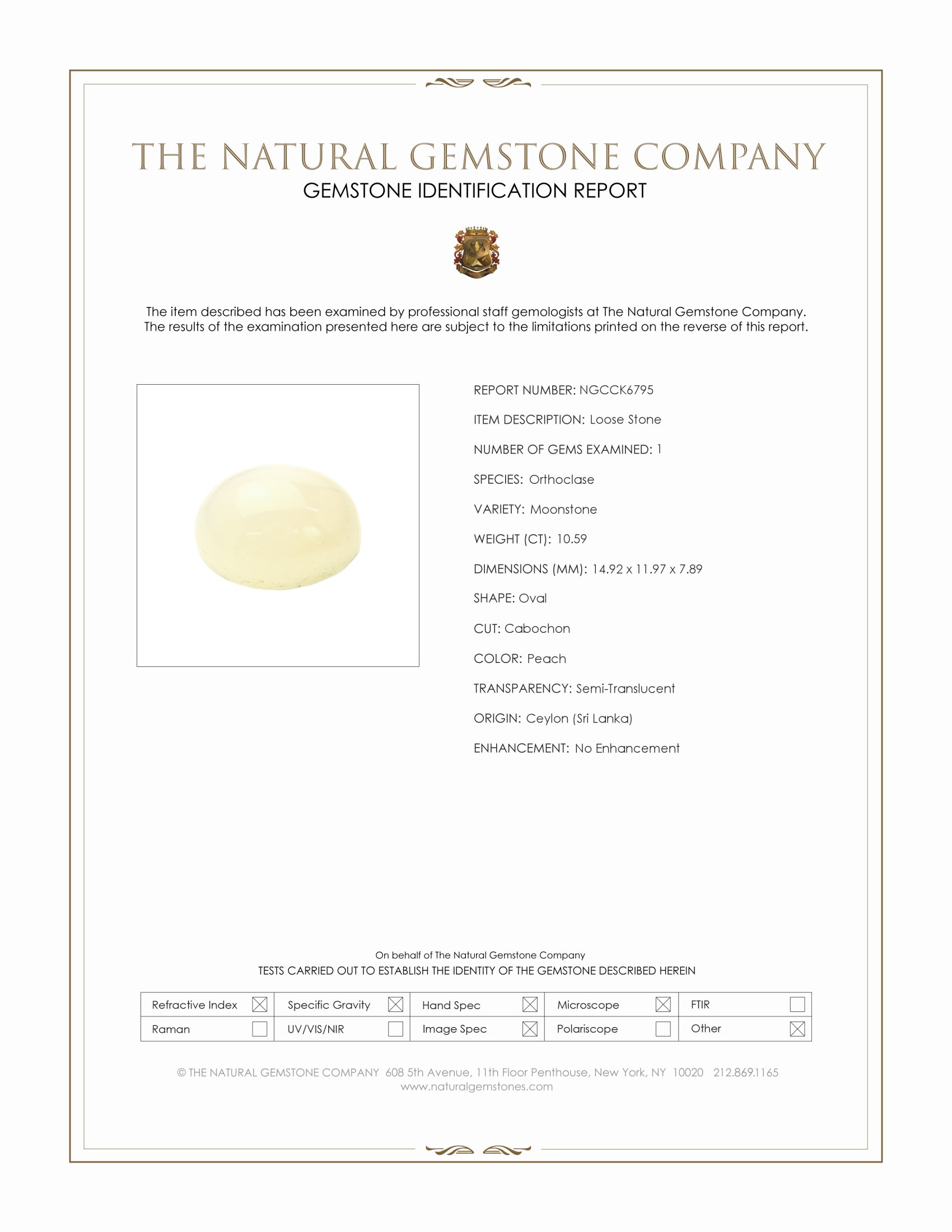 10.59 Ct. Cabochon Moonstone from Ceylon (Sri Lanka)