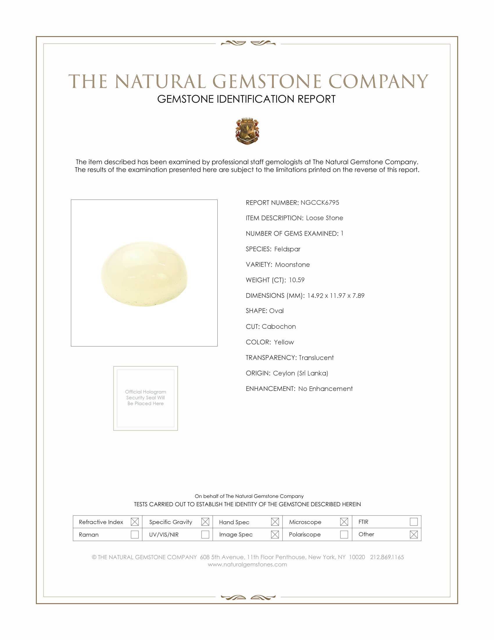 10.59 Ct. Yellow Cabochon Moonstone from Ceylon (Sri Lanka)