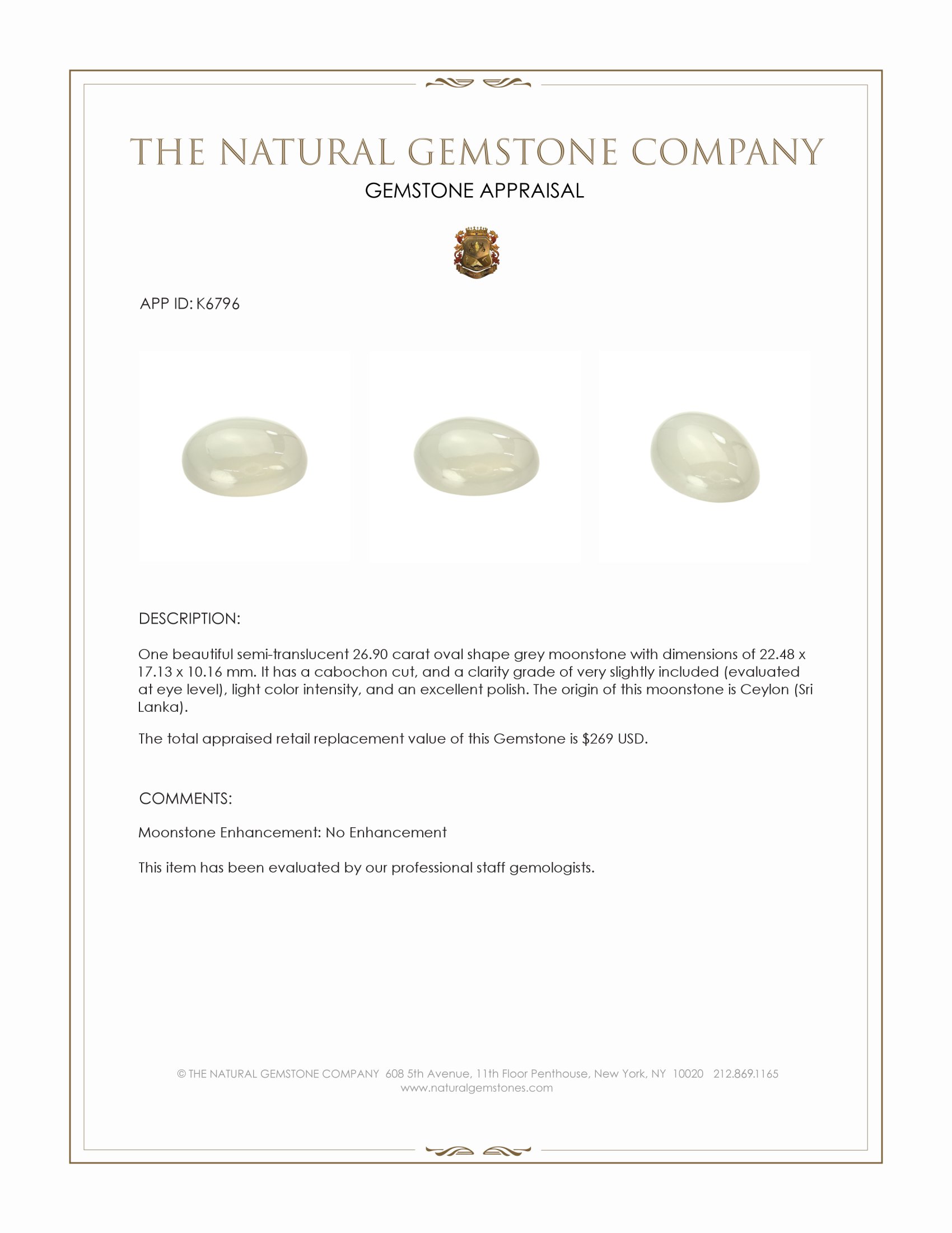 26.90 Ct. Cabochon Moonstone from Ceylon (Sri Lanka)