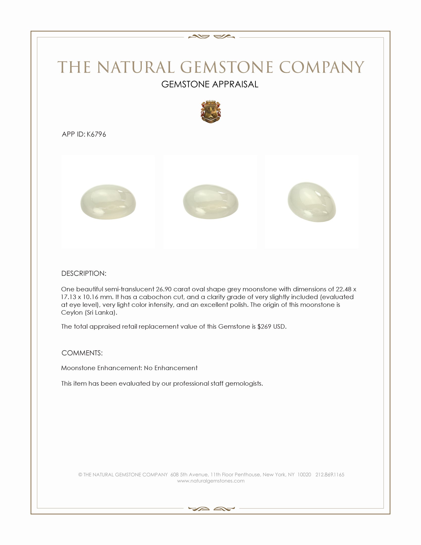 26.90 Ct. Cabochon Moonstone from Ceylon (Sri Lanka)