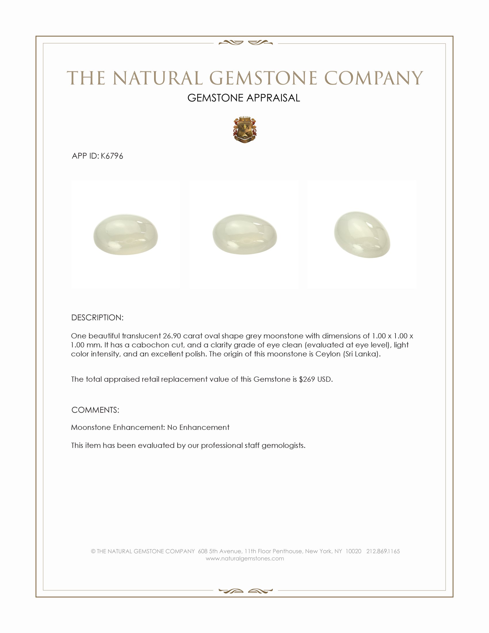 26.90 Ct. Cabochon Moonstone from Ceylon (Sri Lanka)