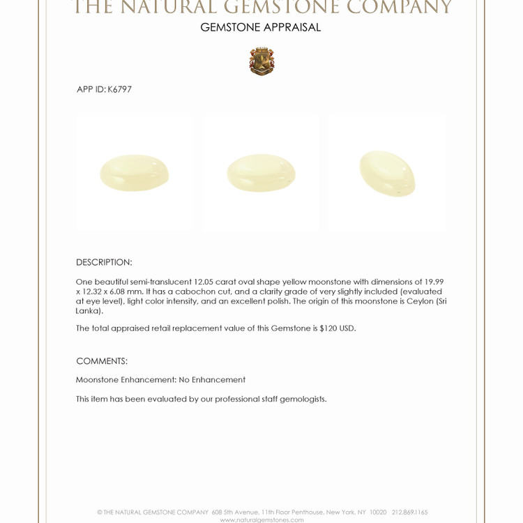 12.05 Ct. Cabochon Moonstone from Ceylon (Sri Lanka)