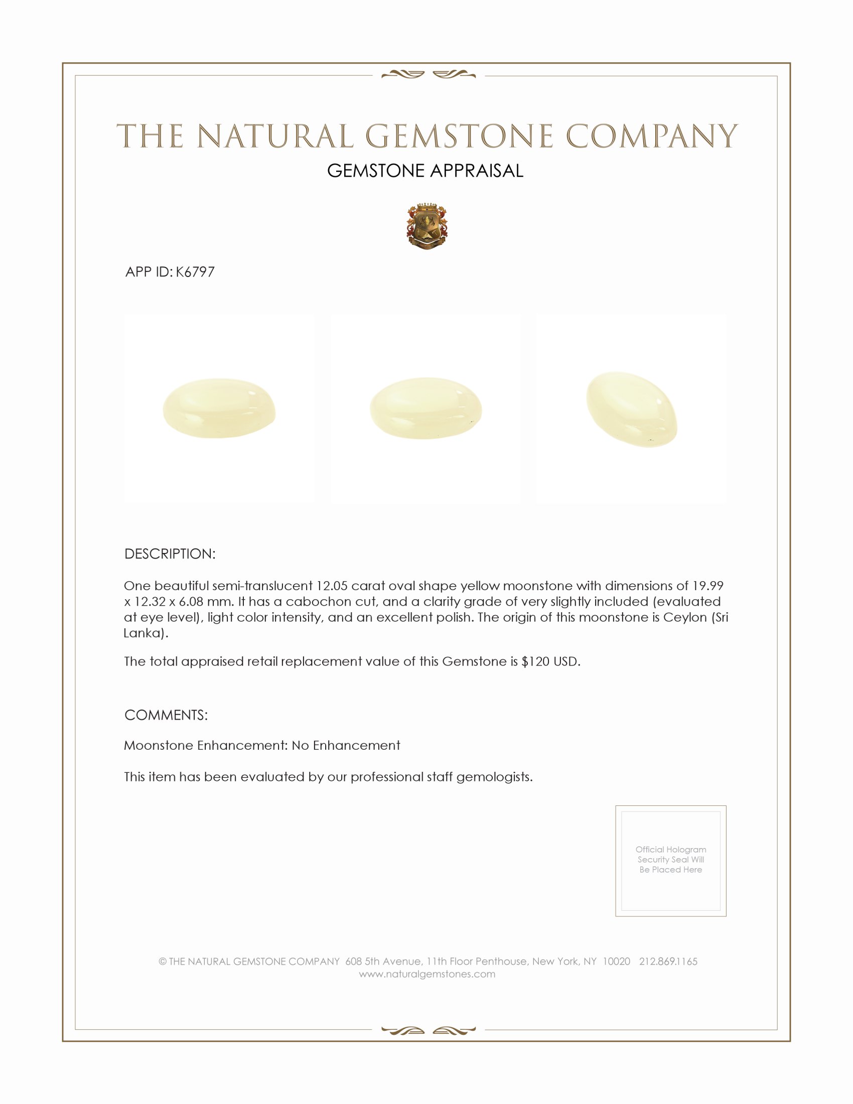 12.05 Ct. Cabochon Moonstone from Ceylon (Sri Lanka)