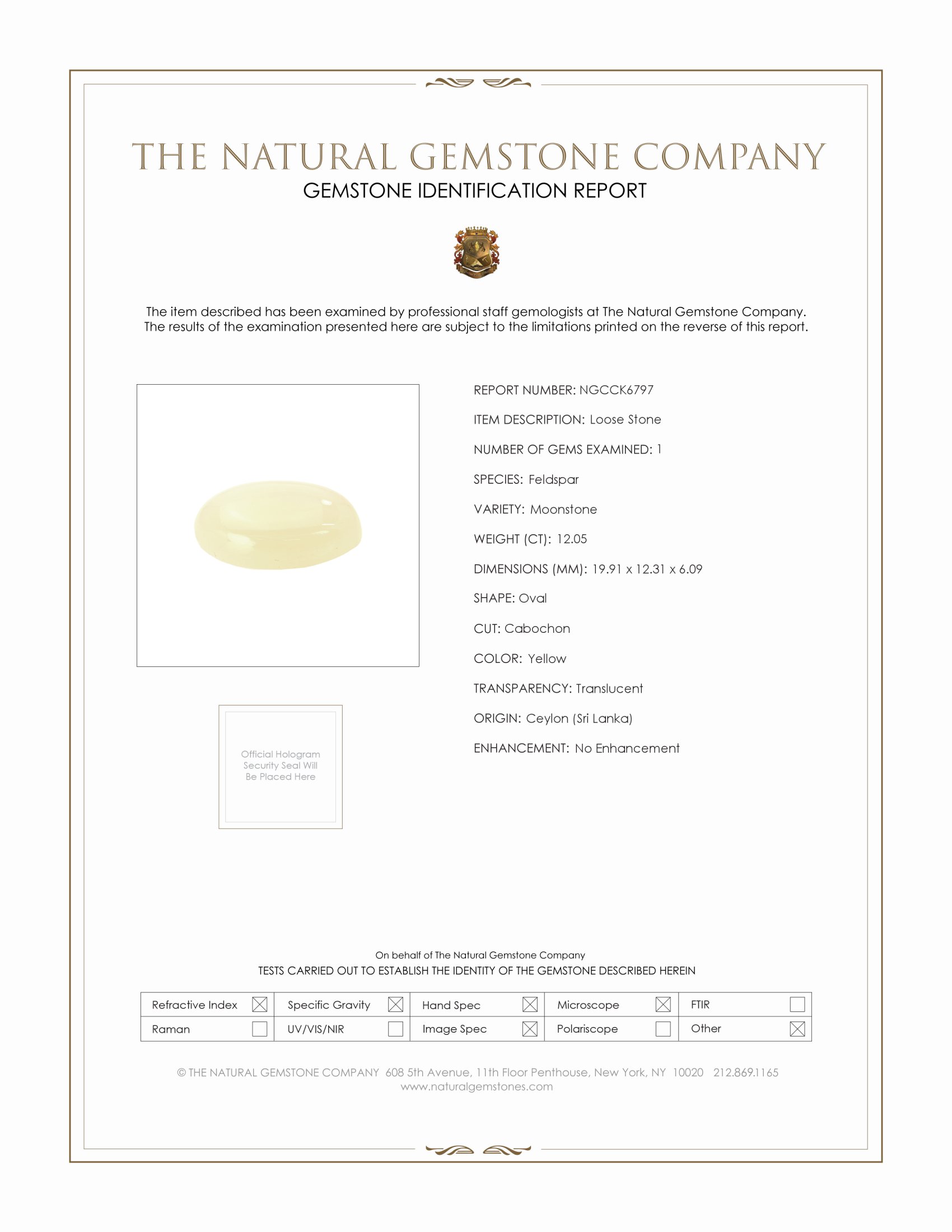 12.05 Ct. Yellow Cabochon Moonstone from Ceylon (Sri Lanka)