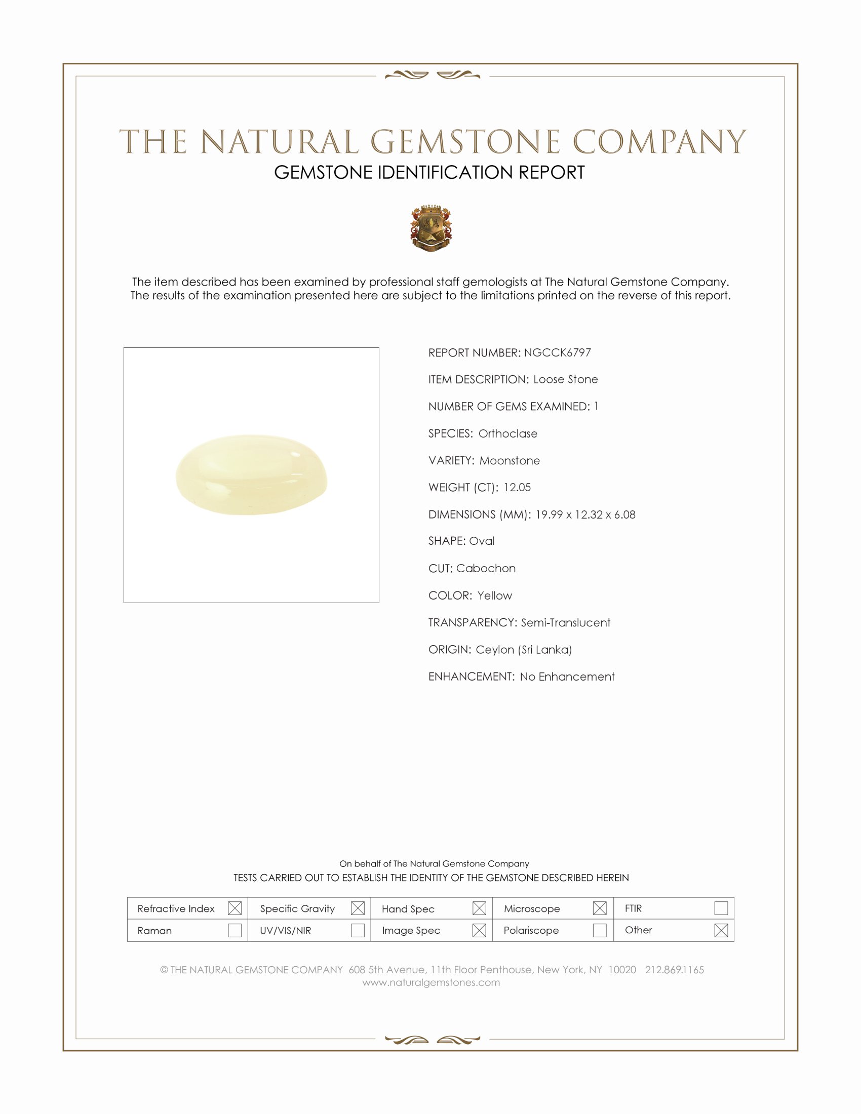 12.05 Ct. Cabochon Moonstone from Ceylon (Sri Lanka)