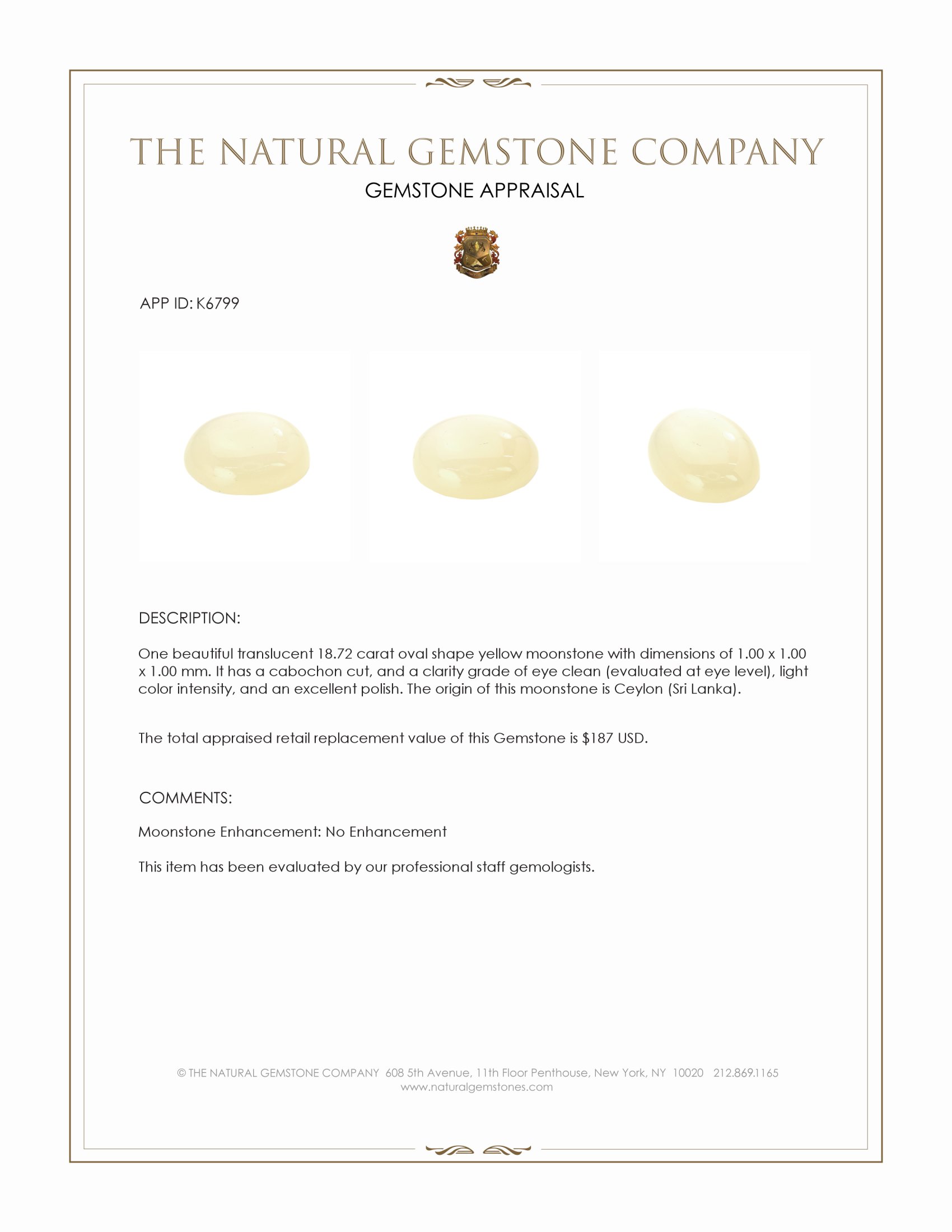 18.72 Ct. Cabochon Moonstone from Ceylon (Sri Lanka)