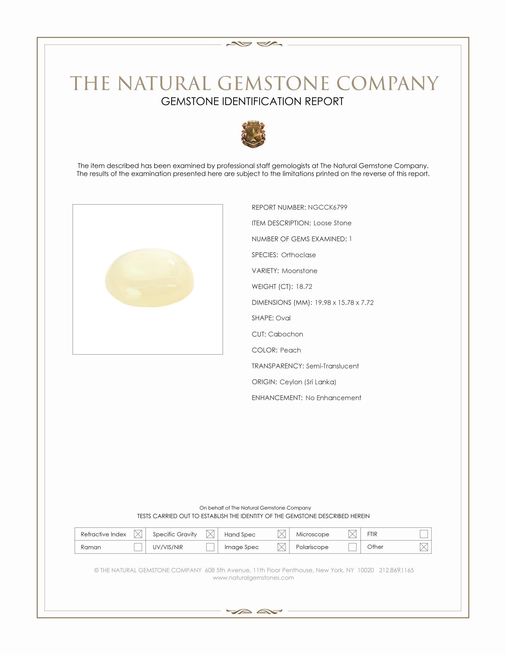 18.72 Ct. Yellow Cabochon Moonstone from Ceylon (Sri Lanka)