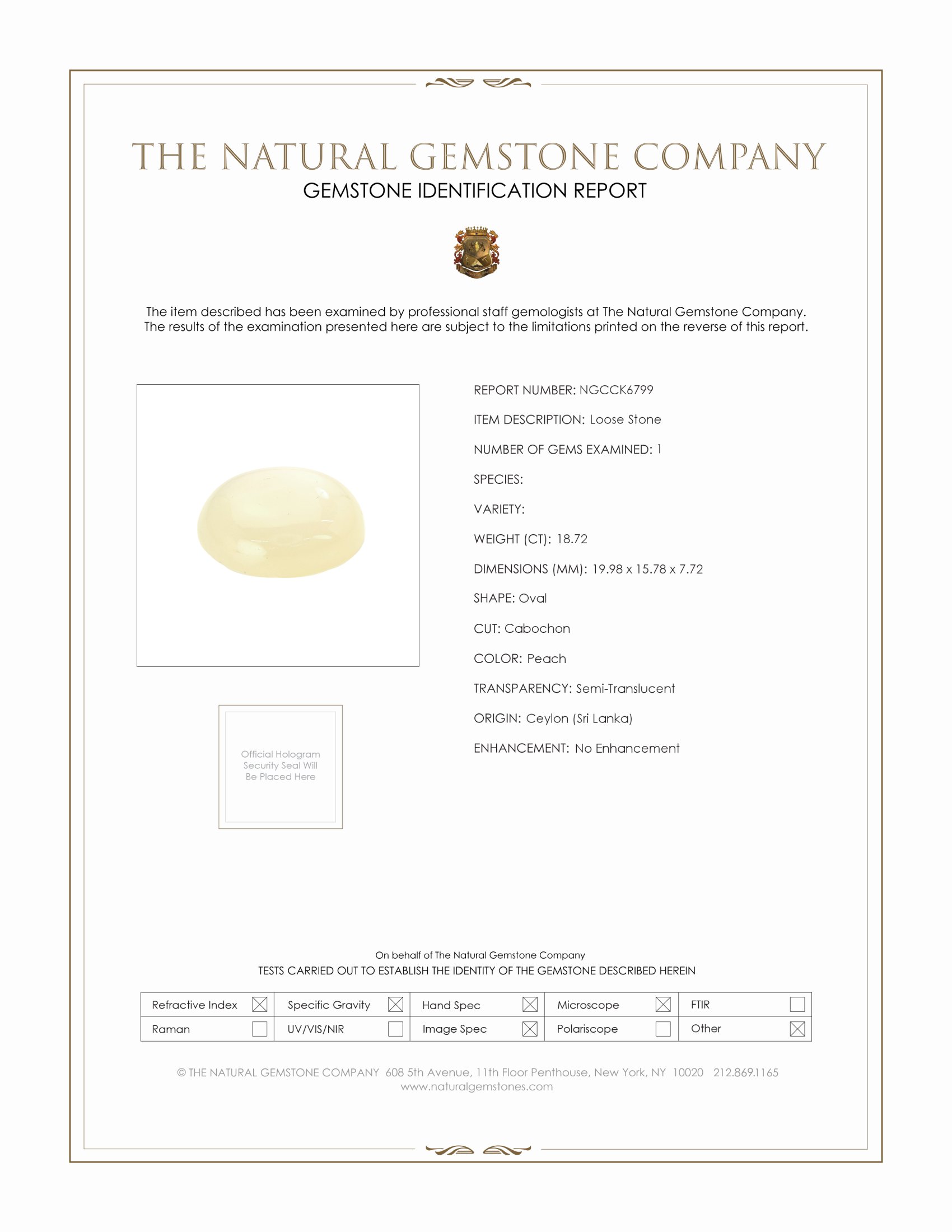 18.72 Ct. Cabochon Moonstone from Ceylon (Sri Lanka)