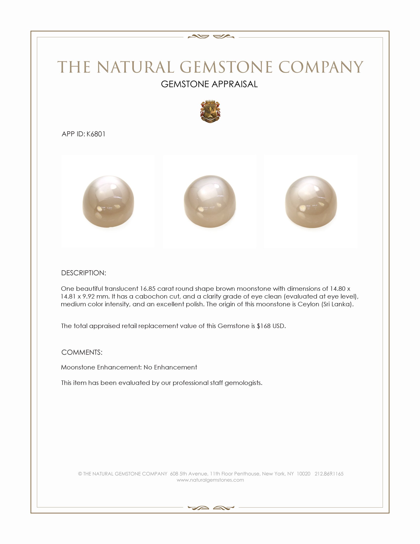 16.85 Ct. Cabochon Moonstone from Ceylon (Sri Lanka)