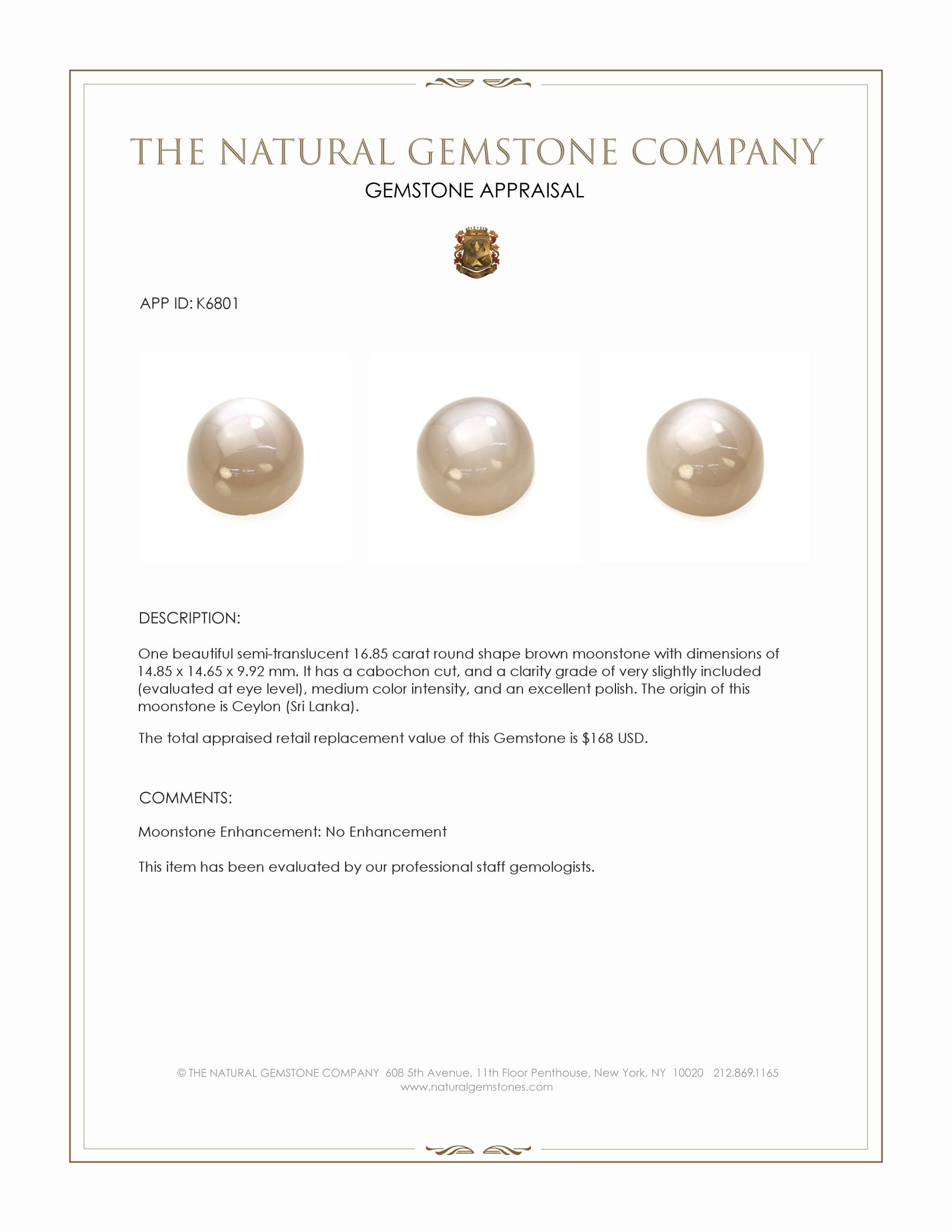 16.85 Ct. Cabochon Moonstone from Ceylon (Sri Lanka)