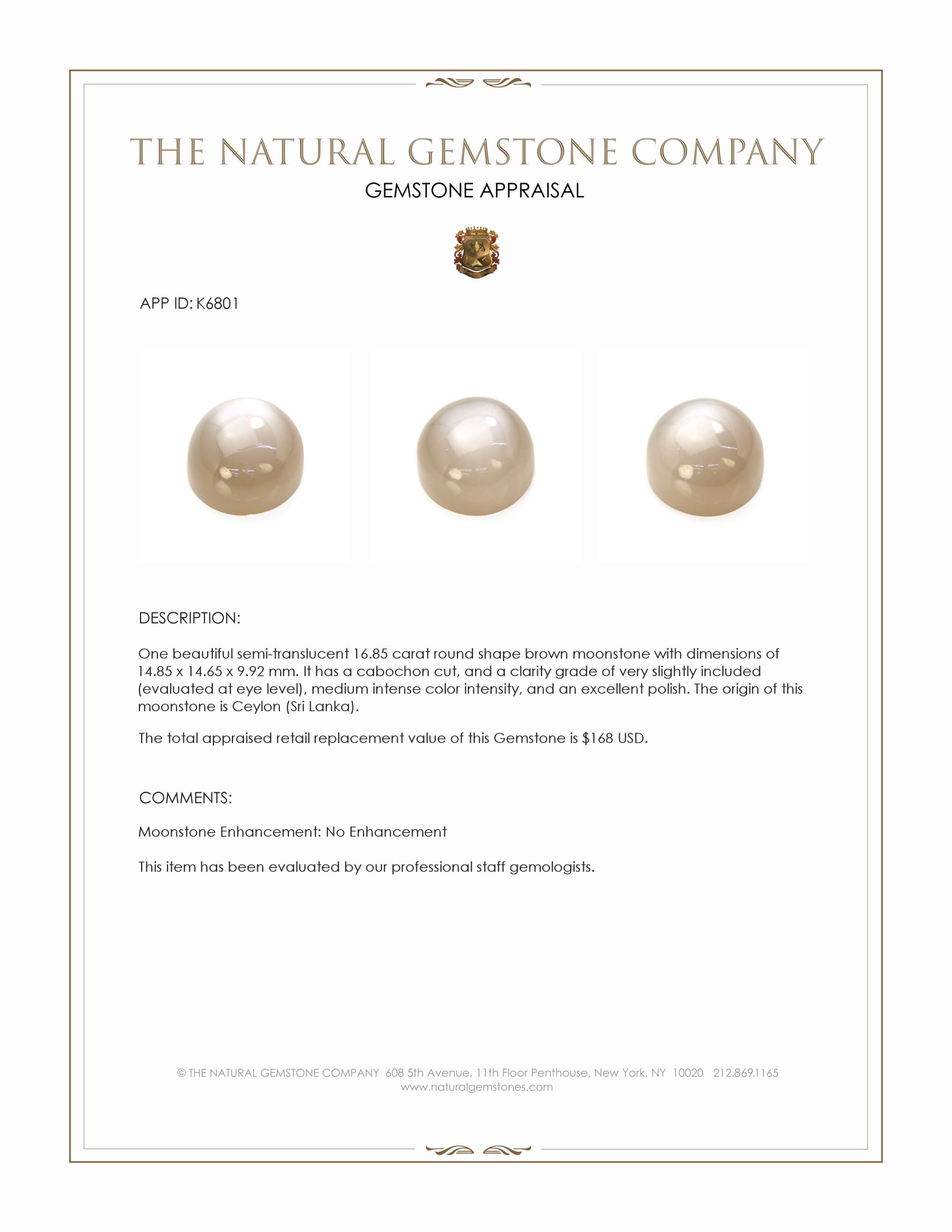 16.85 Ct. Cabochon Moonstone from Ceylon (Sri Lanka)