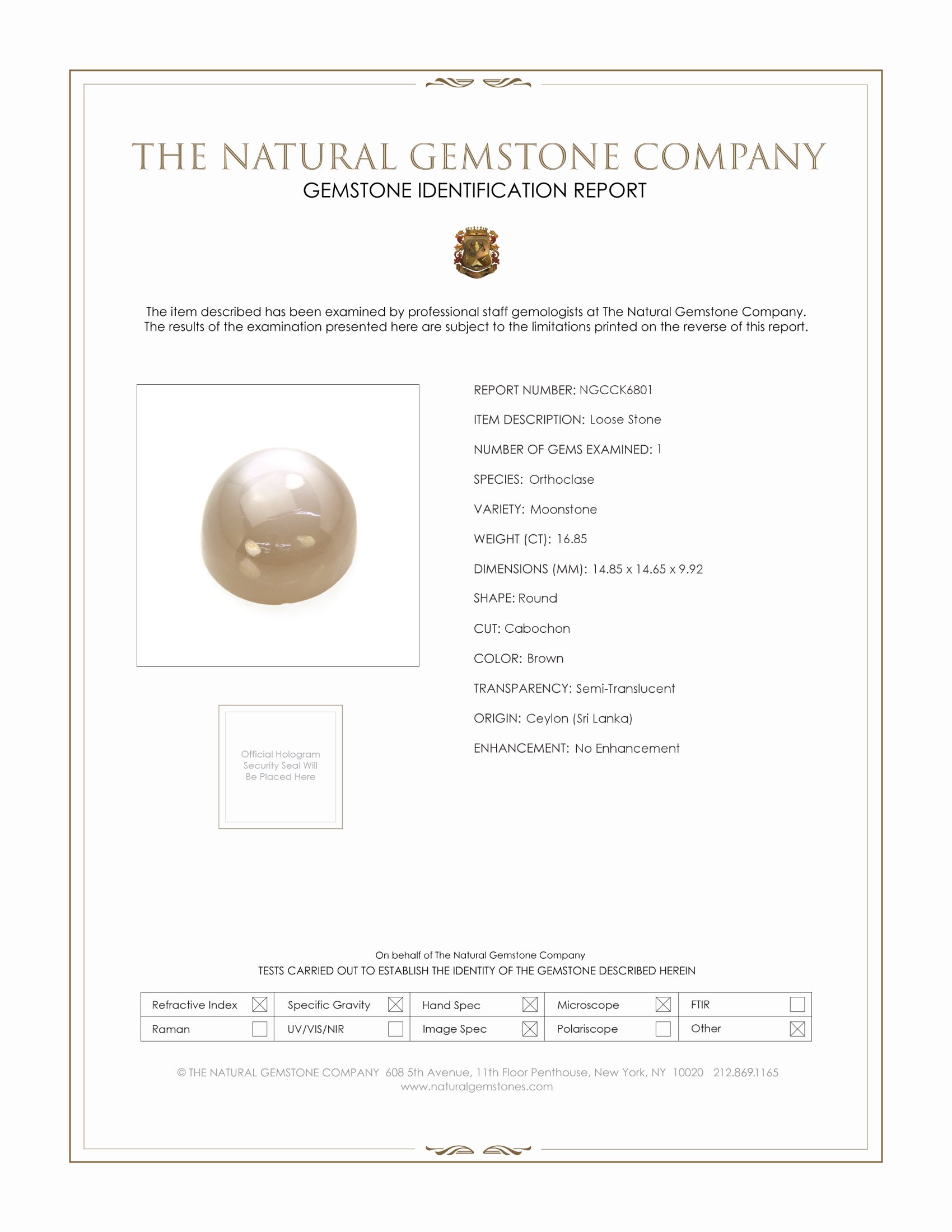 16.85 Ct. Cabochon Moonstone from Ceylon (Sri Lanka)