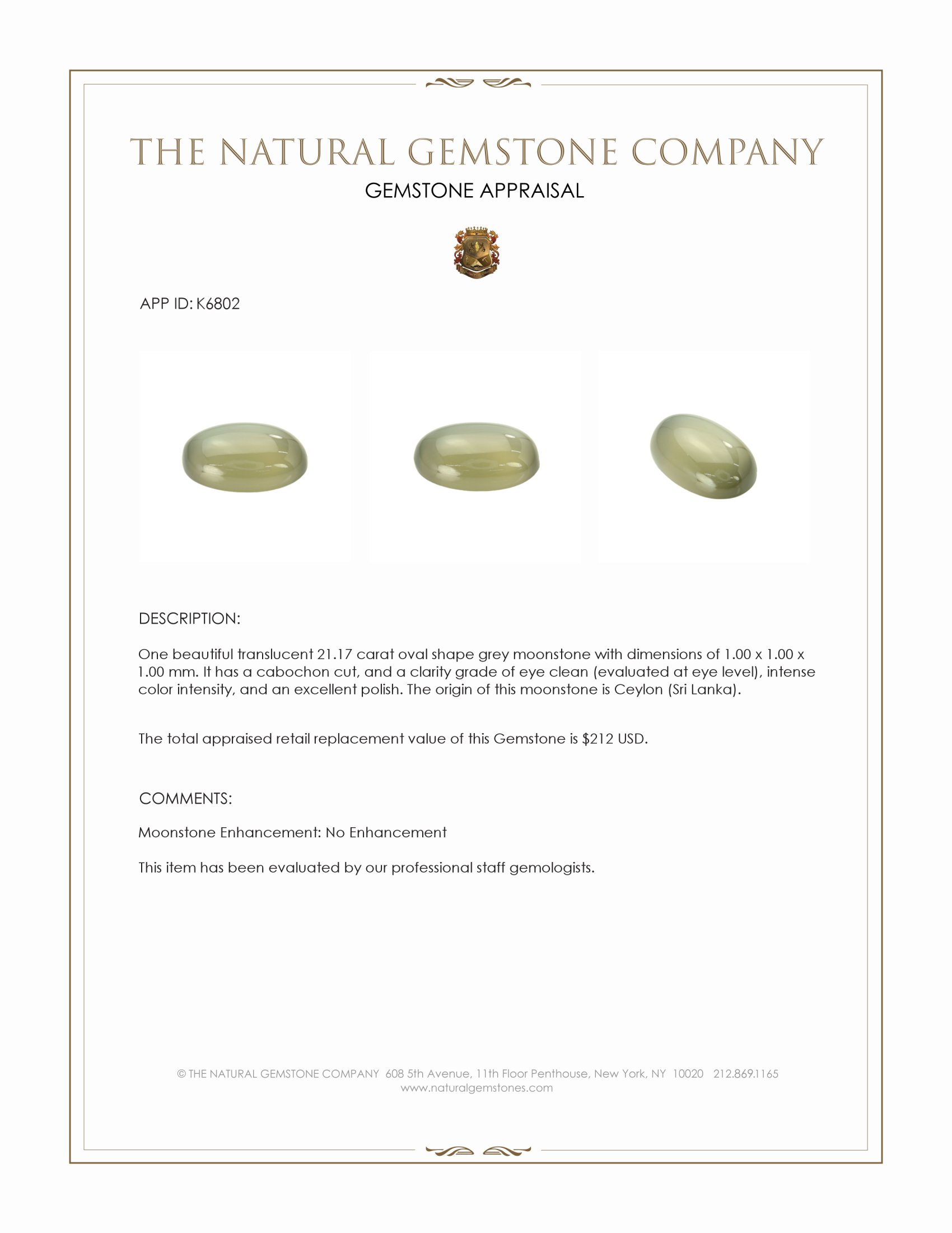 21.17 Ct. Cabochon Moonstone from Ceylon (Sri Lanka)