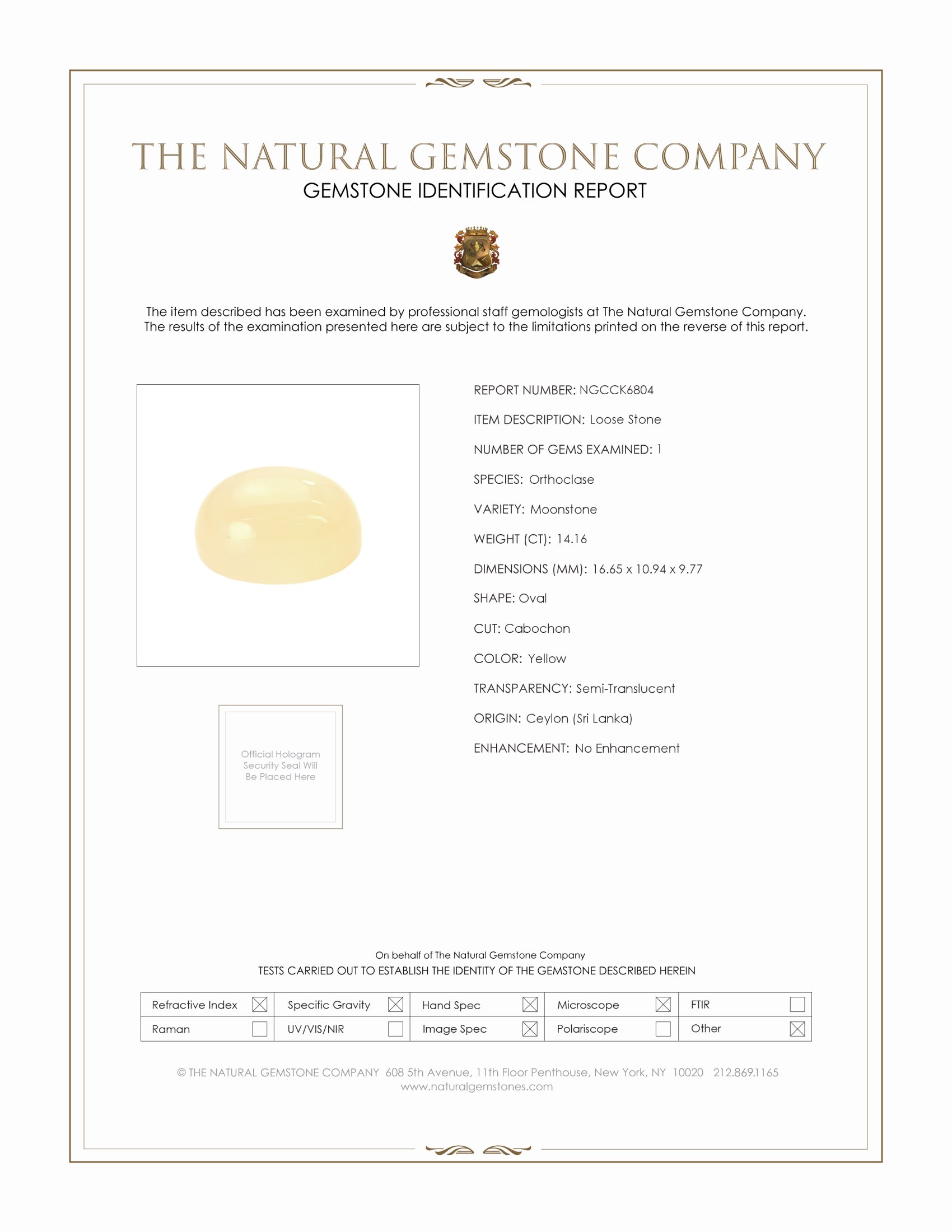 14.16 Ct. Cabochon Moonstone from Ceylon (Sri Lanka)