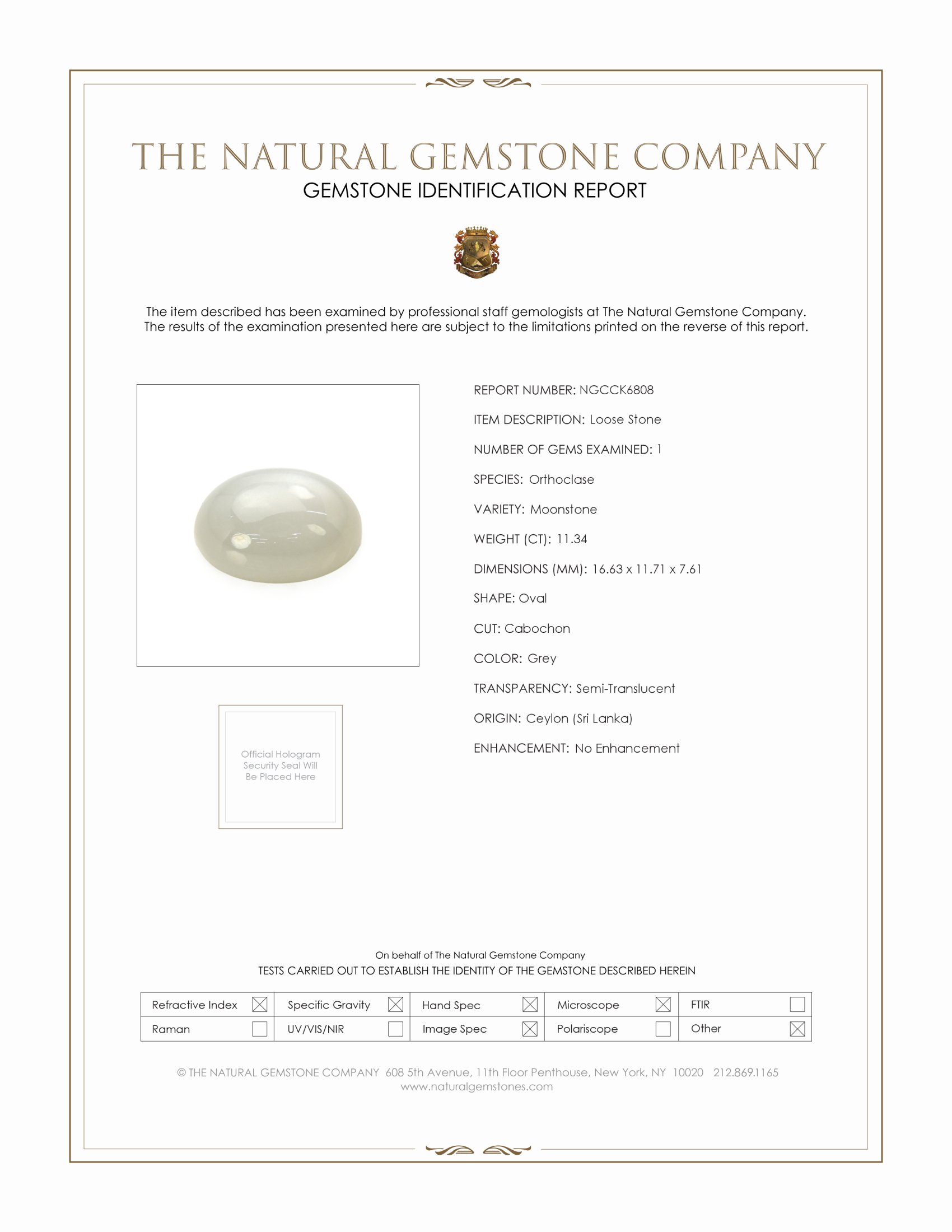11.34 Ct. Grey Cabochon Moonstone from Ceylon (Sri Lanka)