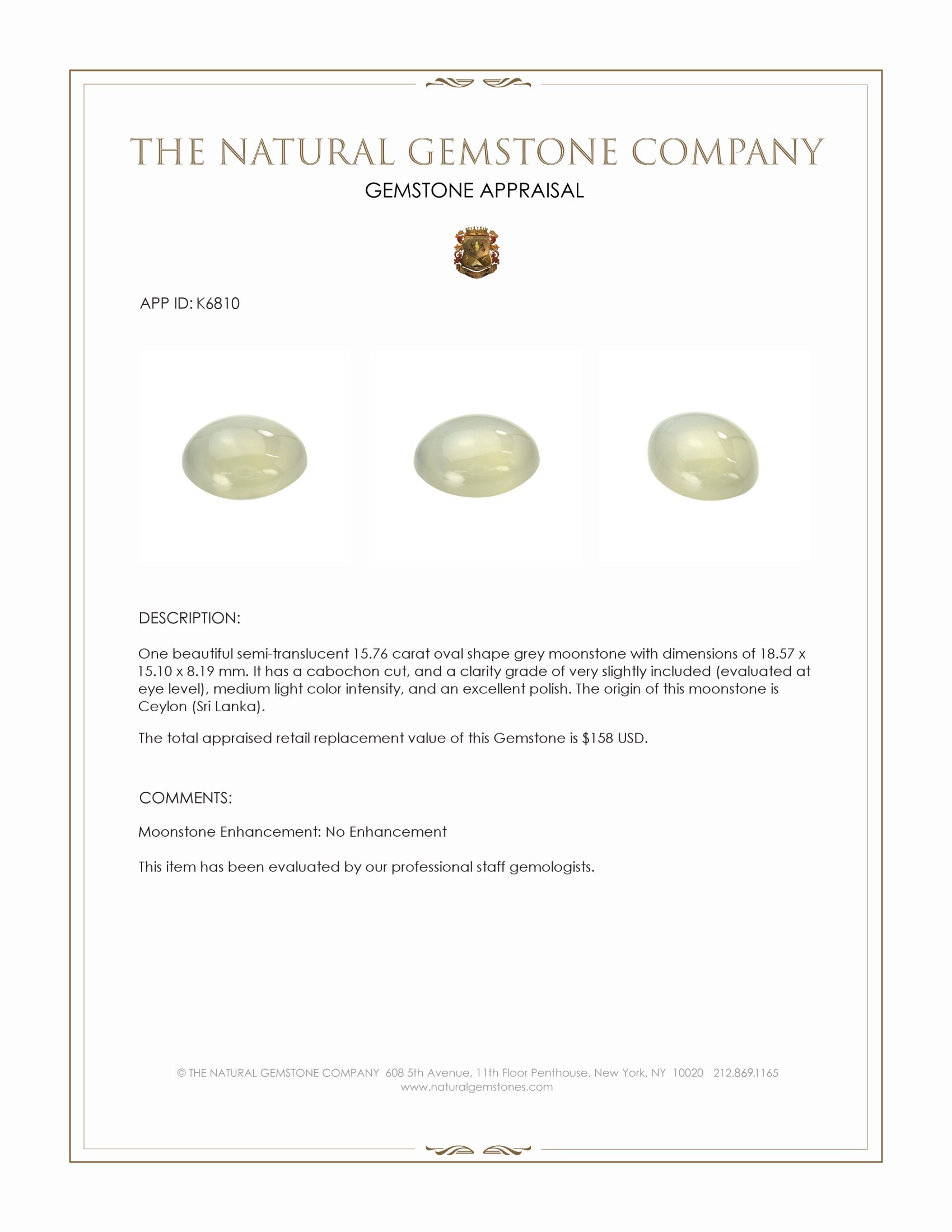 15.76 Ct. Cabochon Moonstone from Ceylon (Sri Lanka)