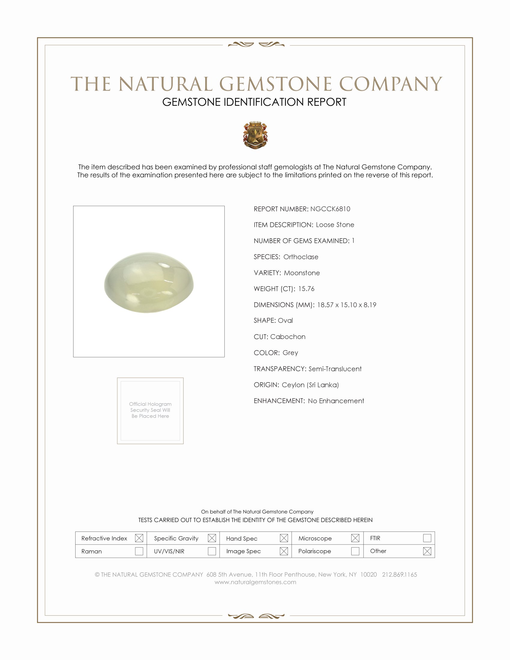15.76 Ct. Grey Cabochon Moonstone from Ceylon (Sri Lanka)