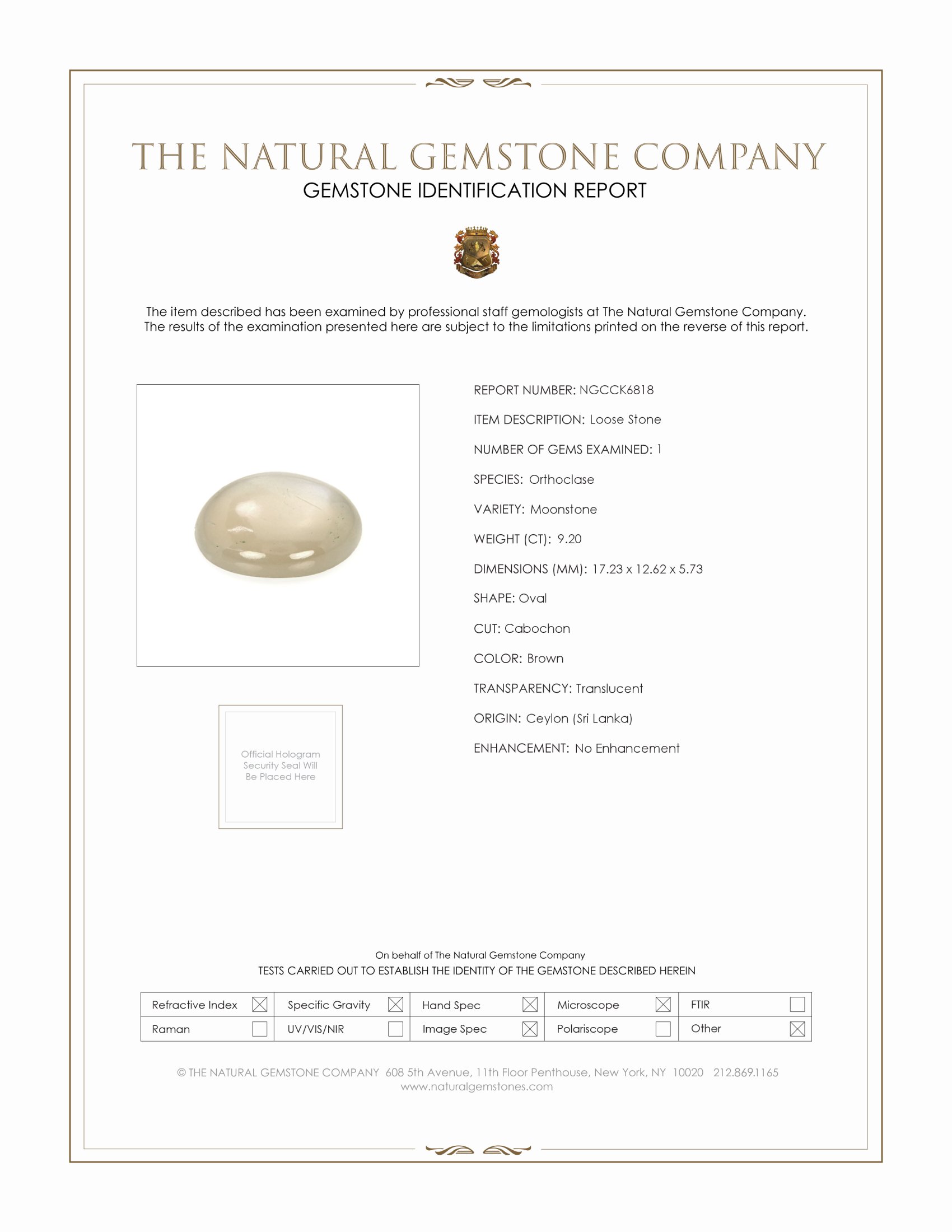 9.20 Ct. White Cabochon Moonstone from Ceylon (Sri Lanka)