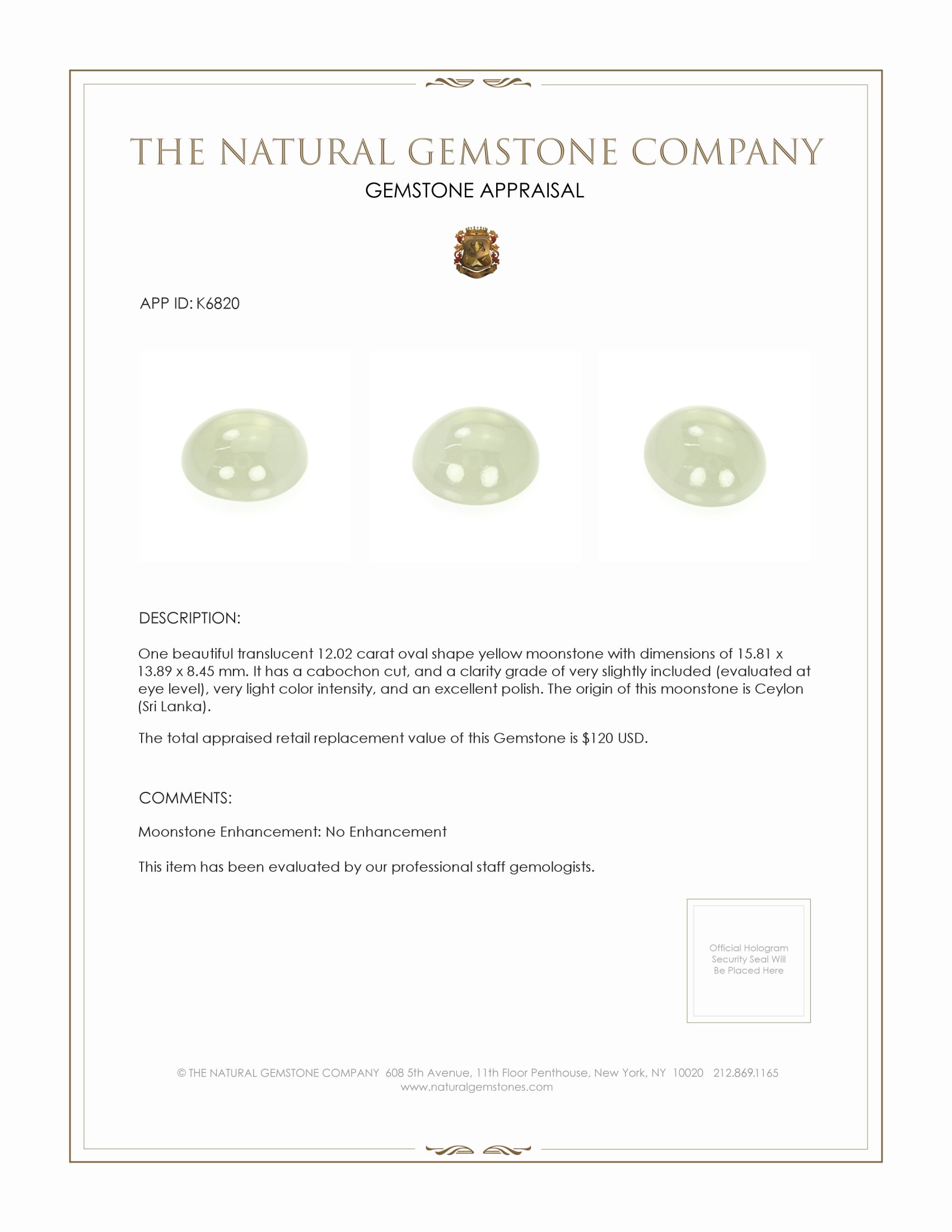 12.02 Ct. Grey Cabochon Moonstone from Ceylon (Sri Lanka)