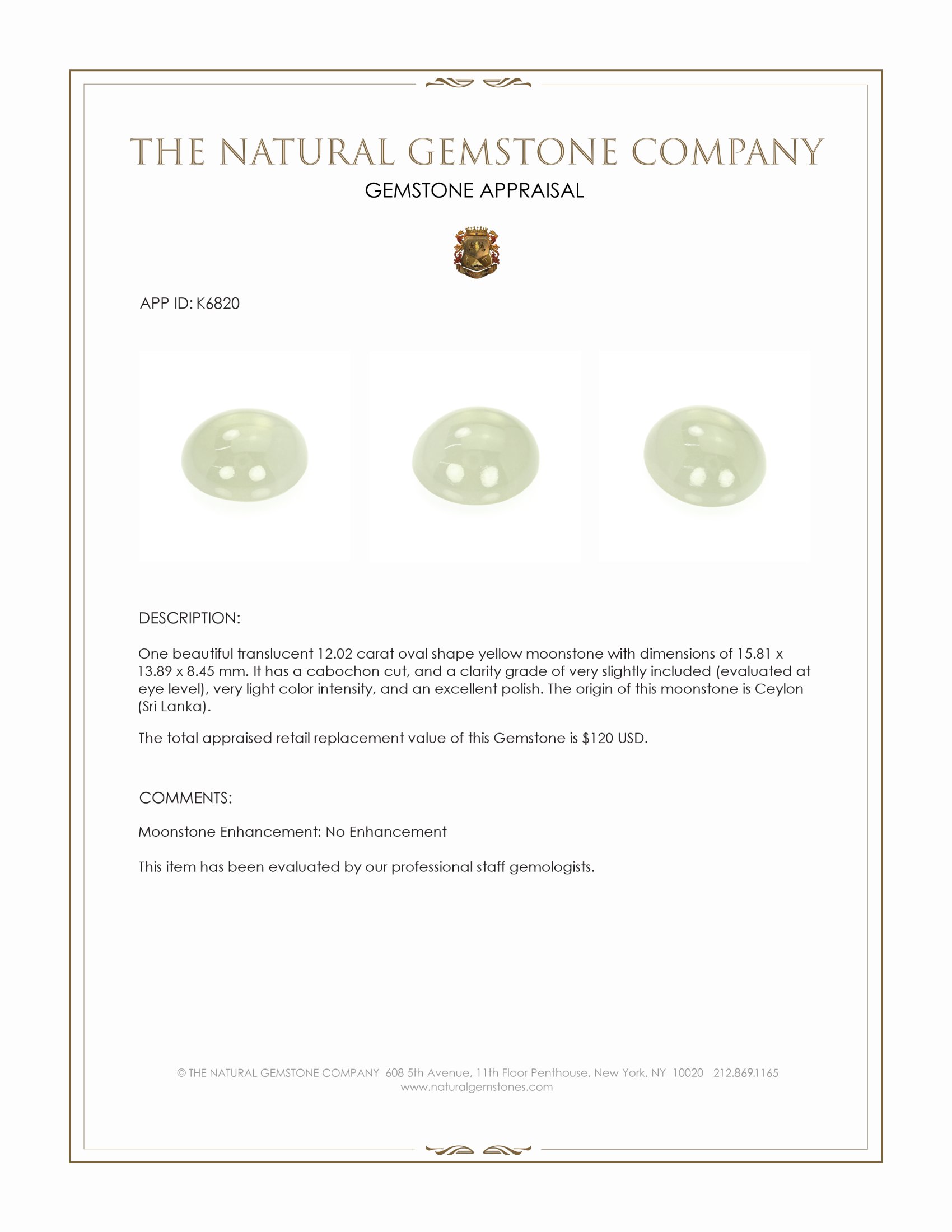 12.02 Ct. Cabochon Moonstone from Ceylon (Sri Lanka)