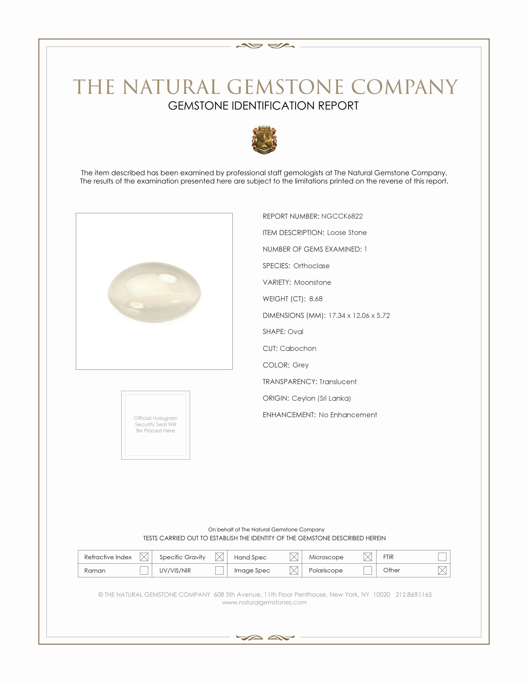 8.68 Ct. Cabochon Moonstone from Ceylon (Sri Lanka)