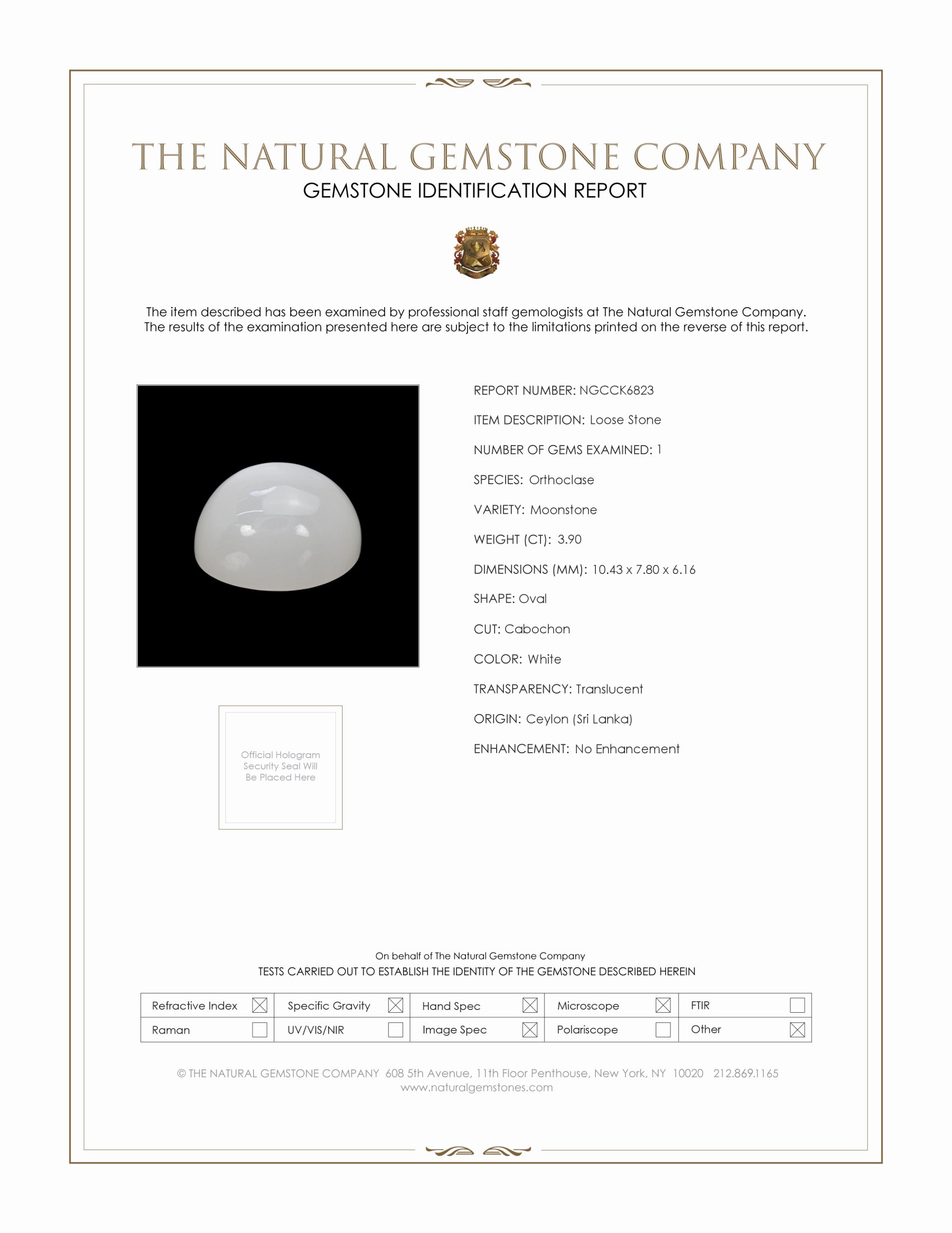3.90 Ct. White Cabochon Moonstone from Ceylon (Sri Lanka)