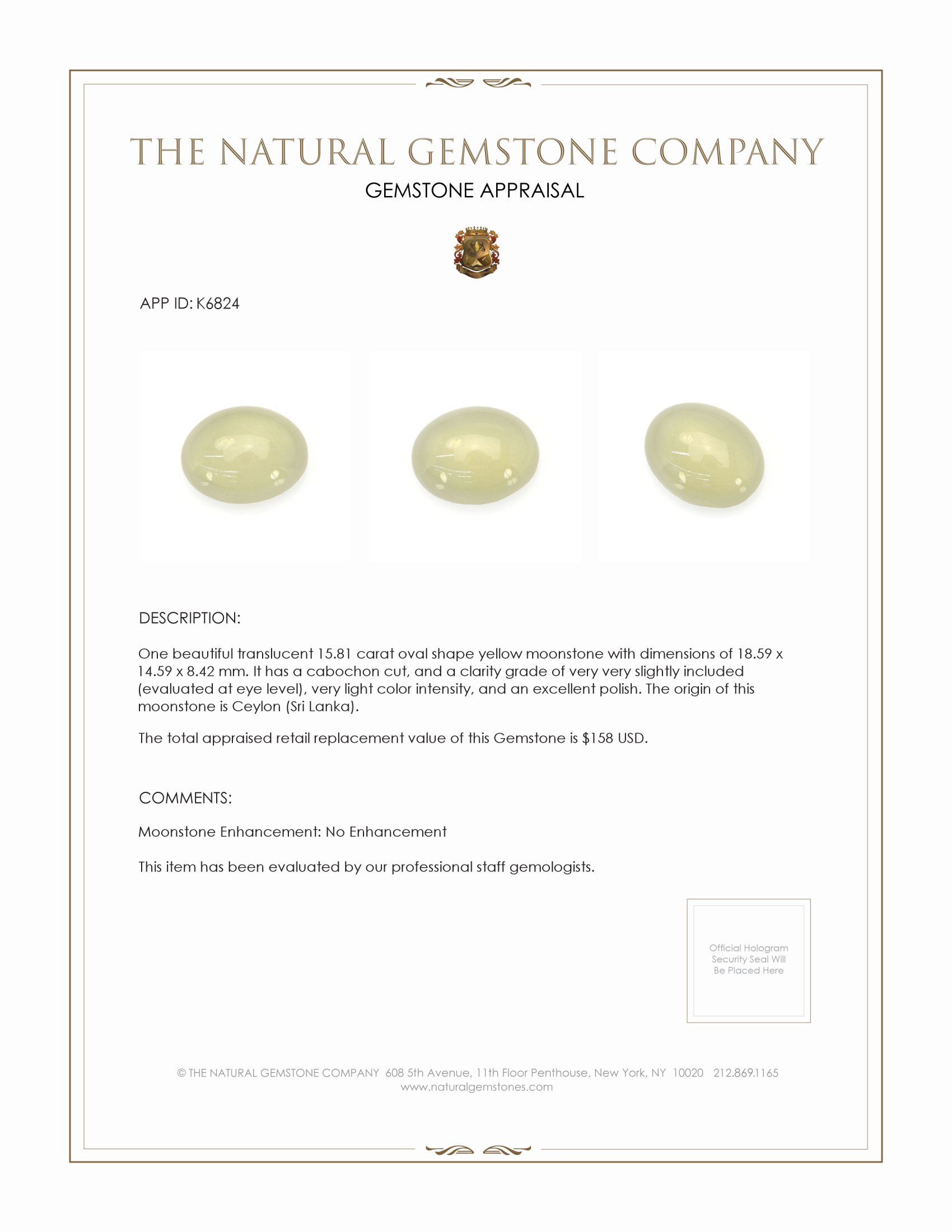 15.81 Ct. Cabochon Moonstone from Ceylon (Sri Lanka)