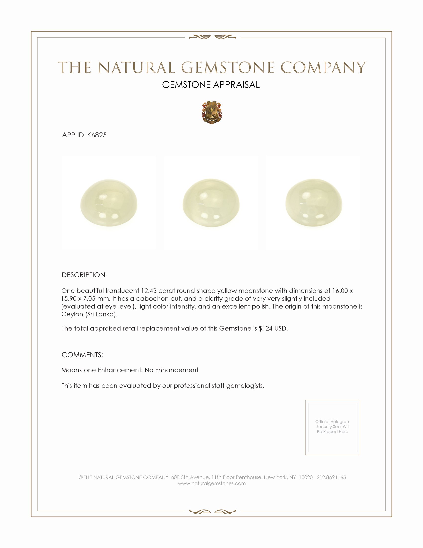 12.43 Ct. Cabochon Moonstone from Ceylon (Sri Lanka)