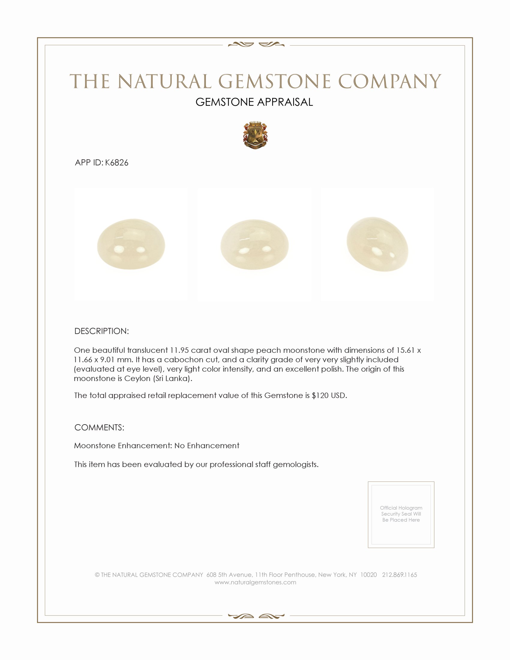 11.95 Ct. Grey Cabochon Moonstone from Ceylon (Sri Lanka)