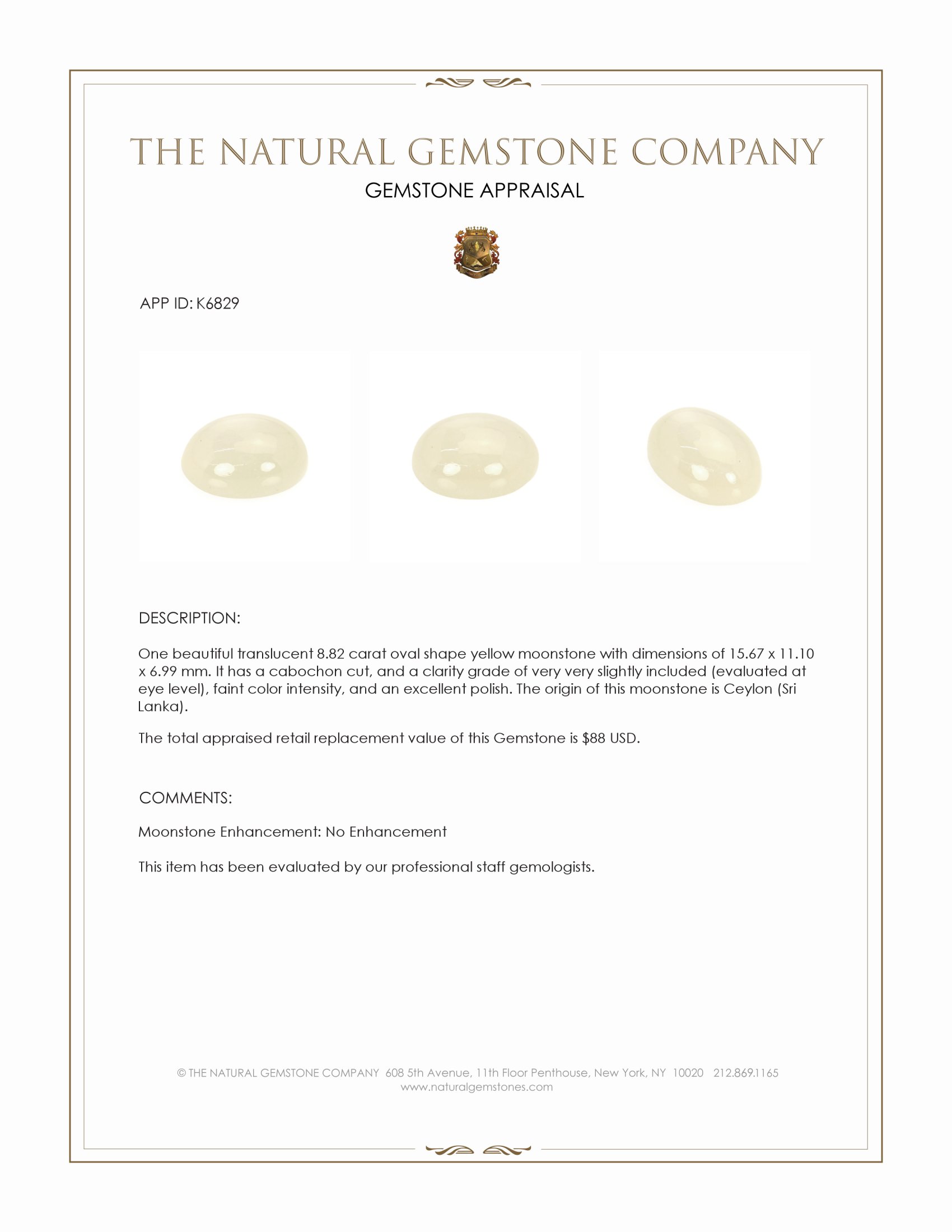 8.82 Ct. Cabochon Moonstone from Ceylon (Sri Lanka)