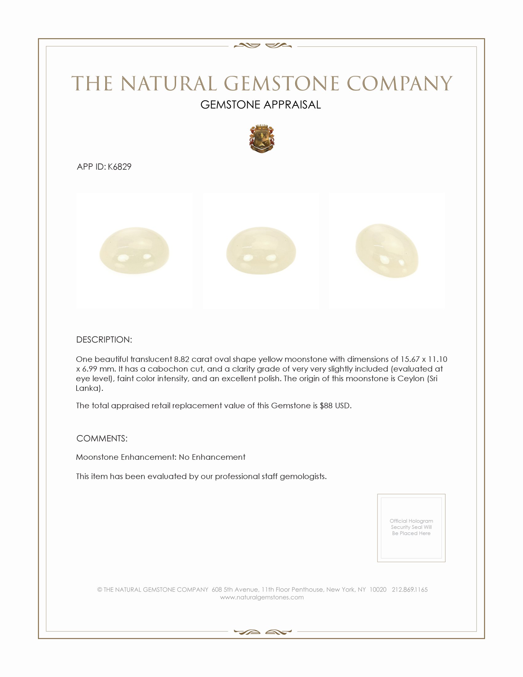 8.82 Ct. Cabochon Moonstone from Ceylon (Sri Lanka)