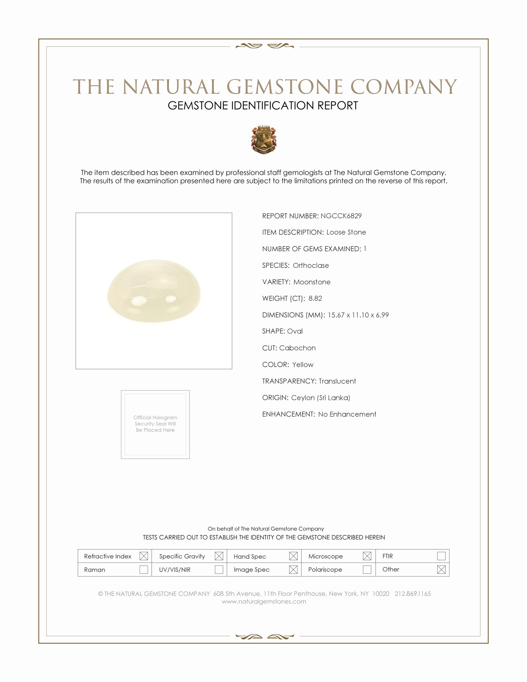 8.82 Ct. Cabochon Moonstone from Ceylon (Sri Lanka)