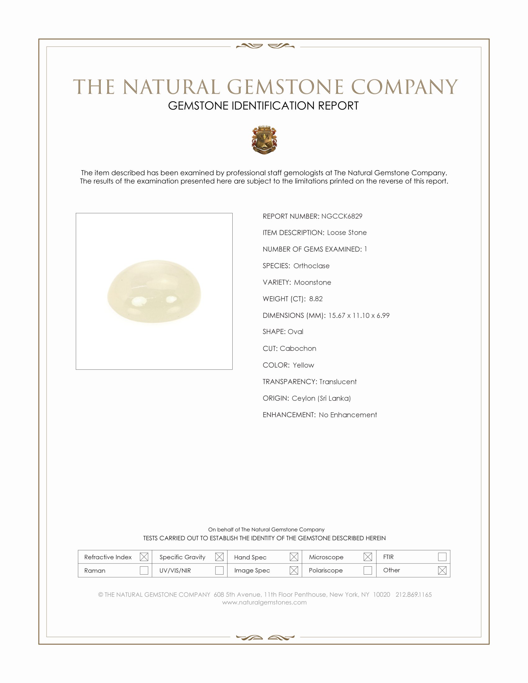 8.82 Ct. Cabochon Moonstone from Ceylon (Sri Lanka)