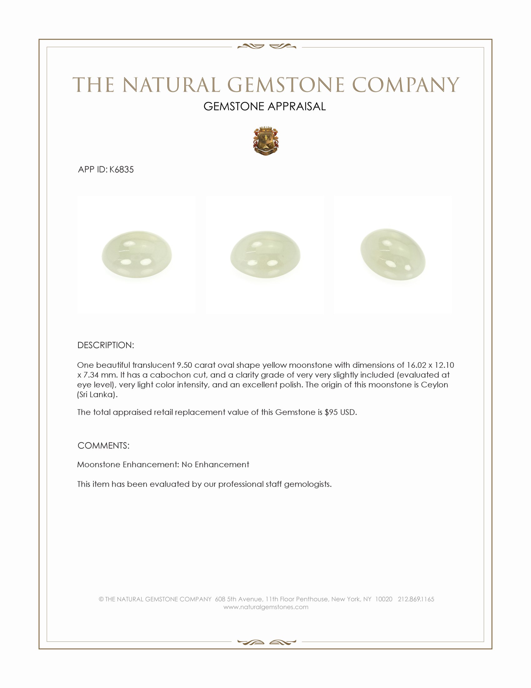 9.50 Ct. Cabochon Moonstone from Ceylon (Sri Lanka)