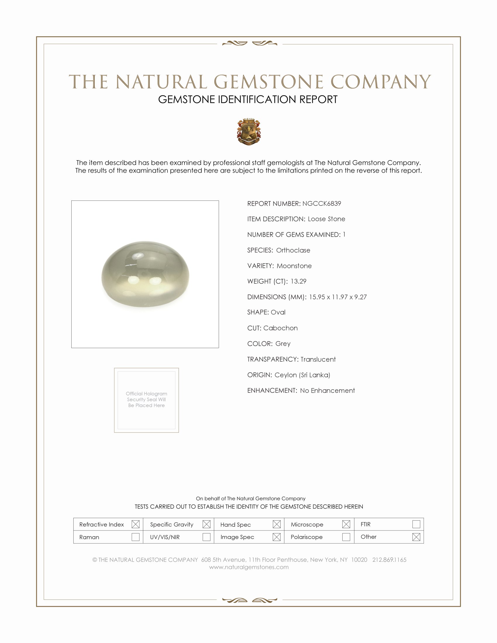 13.29 Ct. Cabochon Moonstone from Ceylon (Sri Lanka)